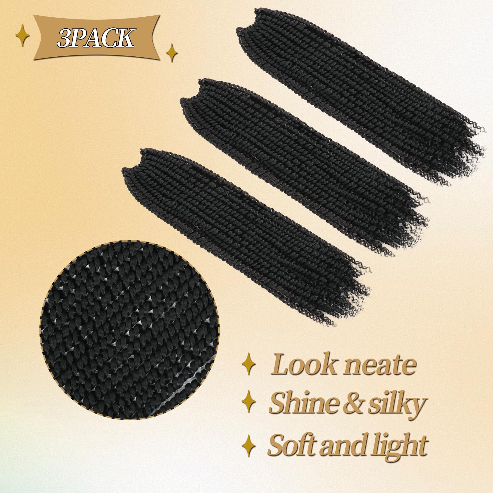 FLWAI Micro Twist Crochet Hair 10 Inch 3 Packs Pre-twisted Mini Passion Senegalese Hair Extensions for Women - Natural Black (1B#) - Image 4