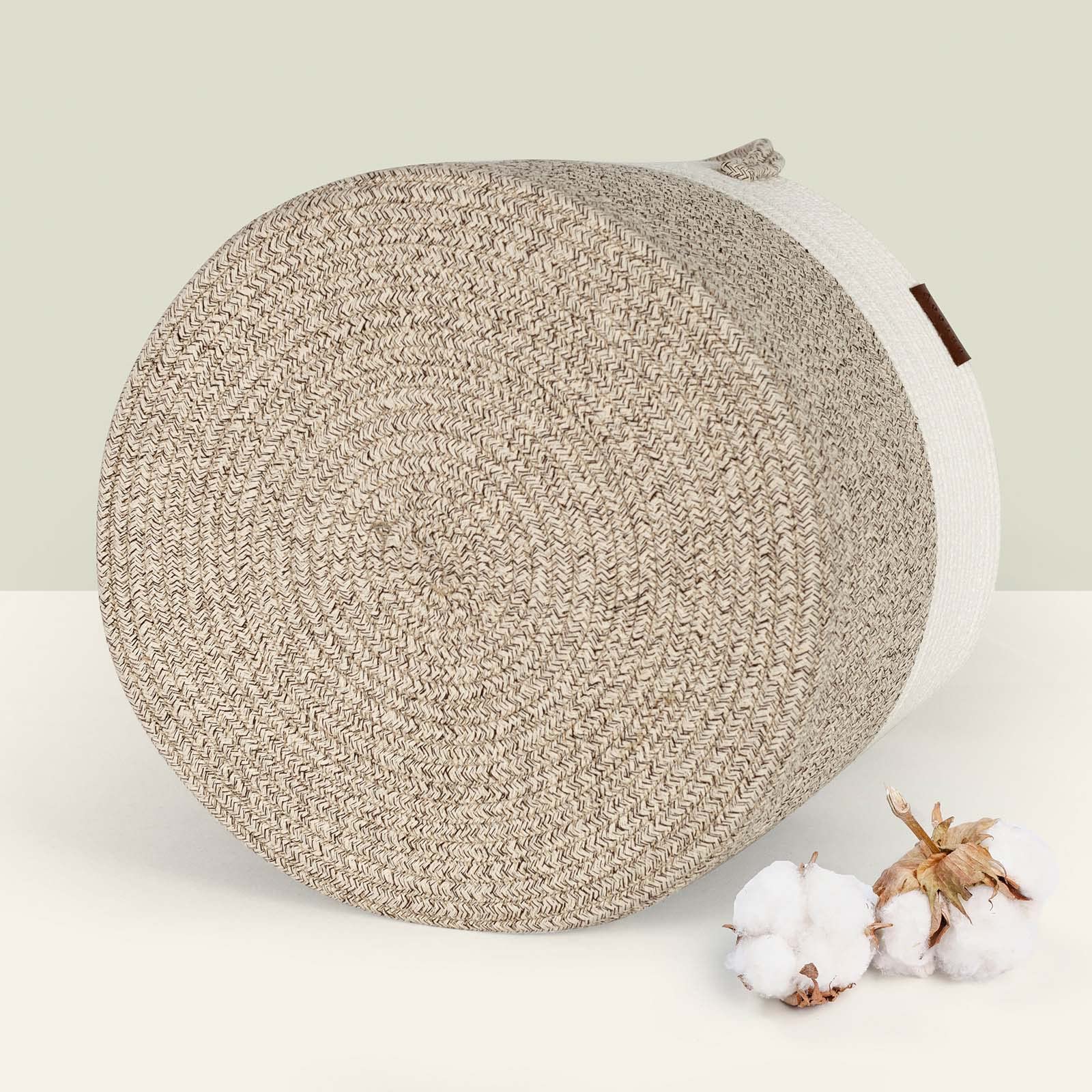 Aoohun Cesto Portabiancheria In Corda Di Cotone - Grande 42x42x38 Cm (52 Litri) - Pieghevole Con Manici, Per Giocattoli, Coperte E Biancheria - Colore Neutro