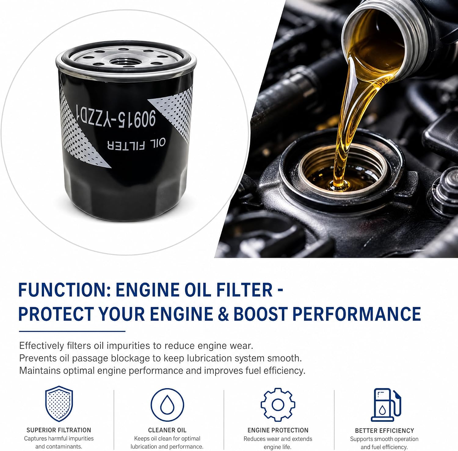 90915-YZZD1 Engine Oil Filter with Drain Plug Gasket 90430-12031, 6 Pack - Fits Toyota Camry Tacoma Highlander Tundra 4Runner Sienna Avalon Solara, Replaces 90915-YZZD2 90915-YZZG2