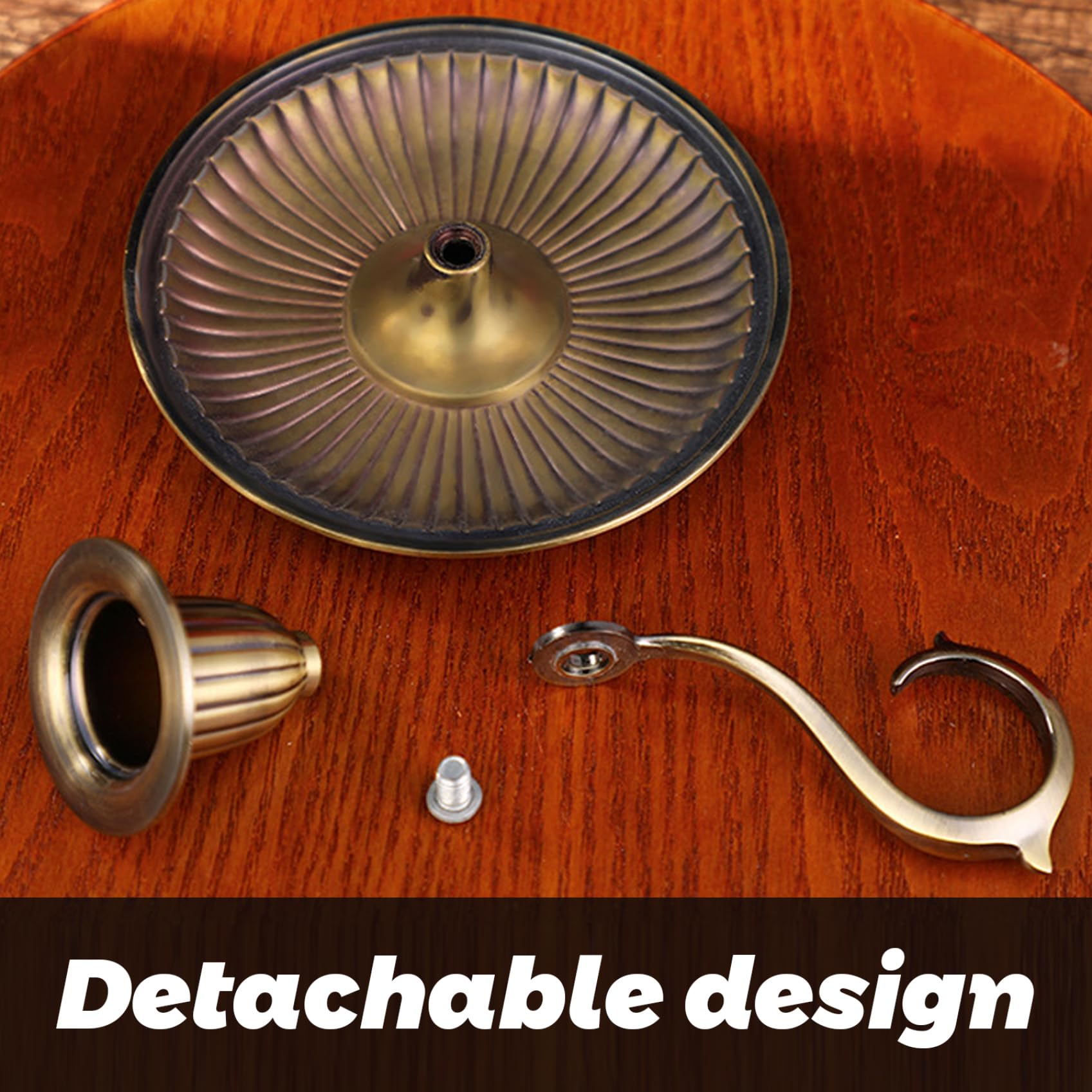 Portacandele Home Set In Porcellana Nero/Oro - Con Vassoio Legno - Decorazione Tavolo Stile Campagna Arredamento Casa Elegante