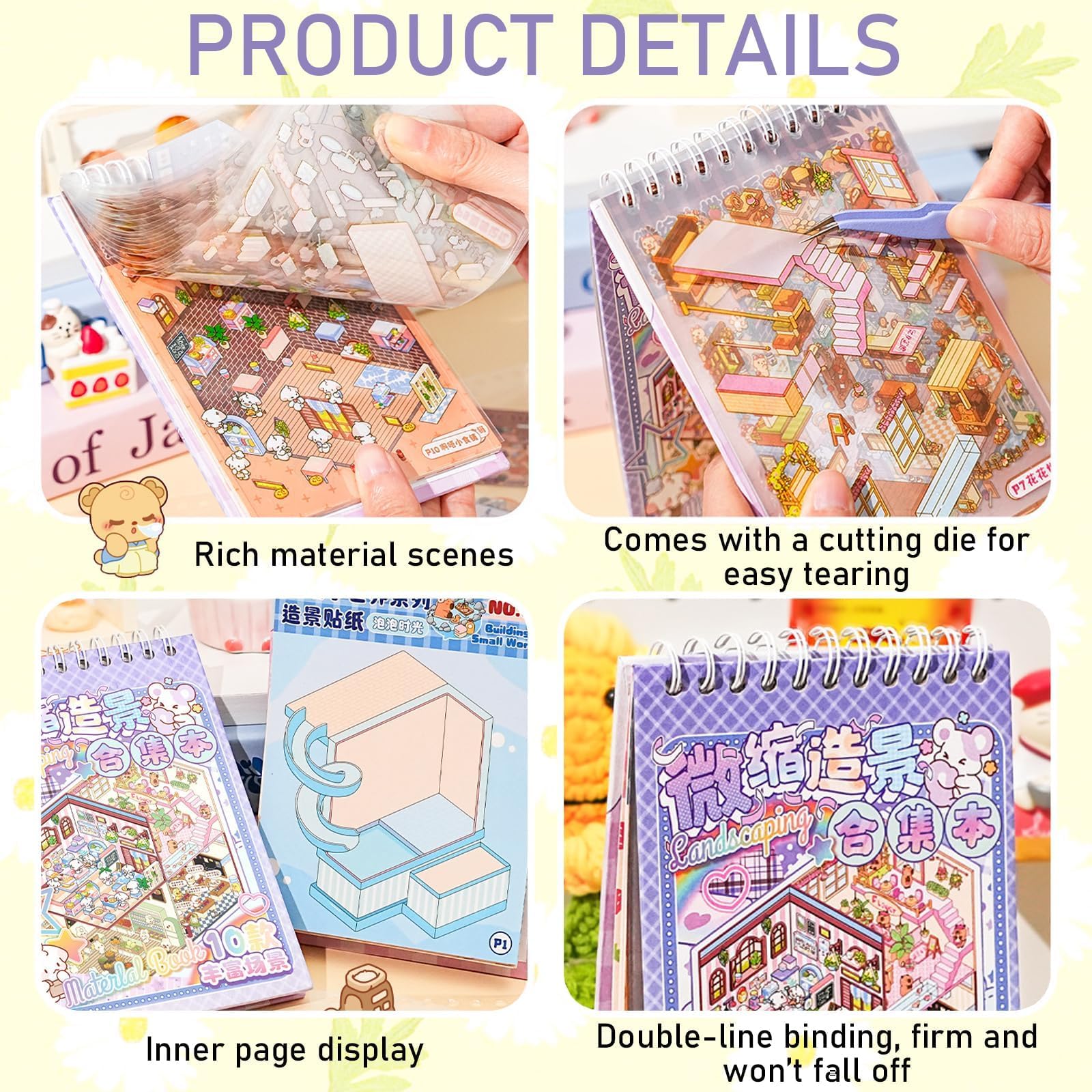 8 Sets Autocollants De Scène, 3D Stickers Scene Miniature