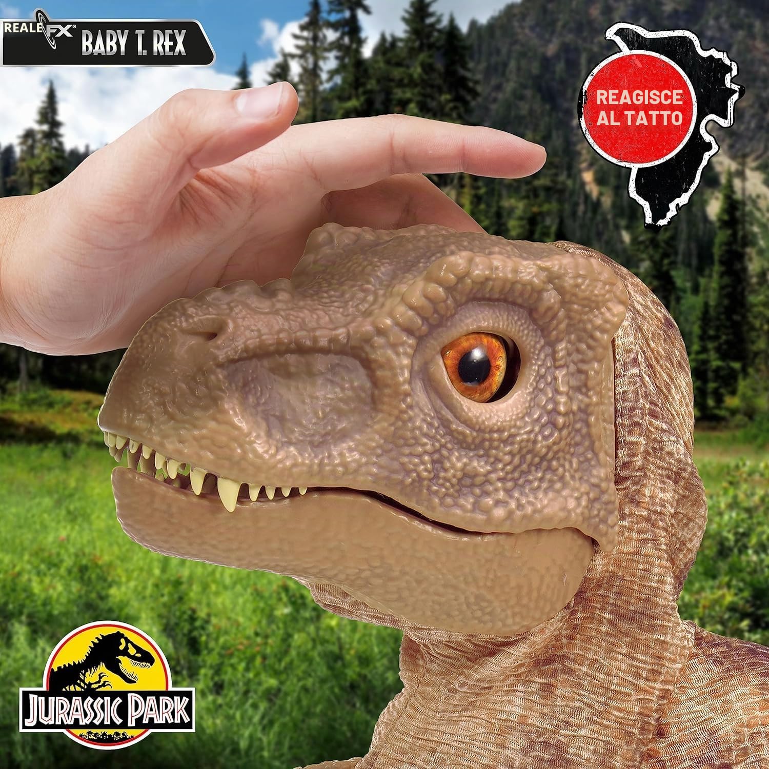 WOW! STUFF Jurassic Park Real FX Baby T.REX Dinosaur, edizione speciale, giocattolo animatronico iperrealistico, realistico, realistico, con suoni reali del film, regalo ufficiale Jurassic World,
