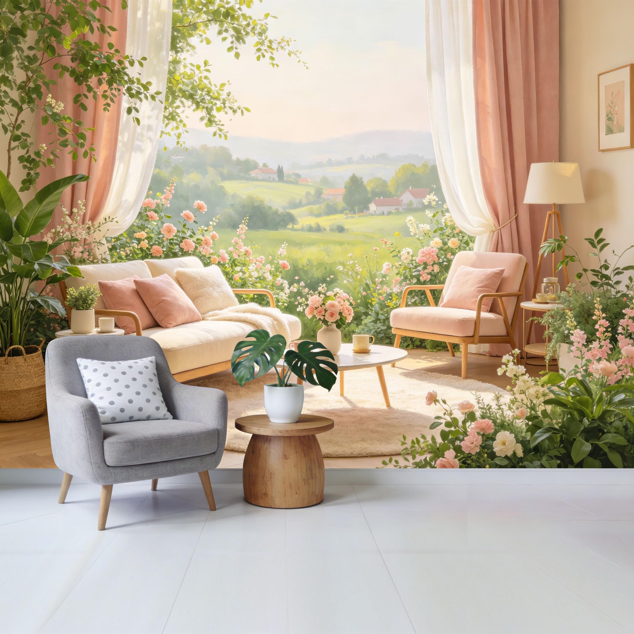 Qzlithotic Yq2605250851 Custom Size Wall Mural Pastoral Landscape Botanical Rose Garden Watercolor Style Selfadhesive Wall Fabric Removable Wallpaper For Home Office Decor
