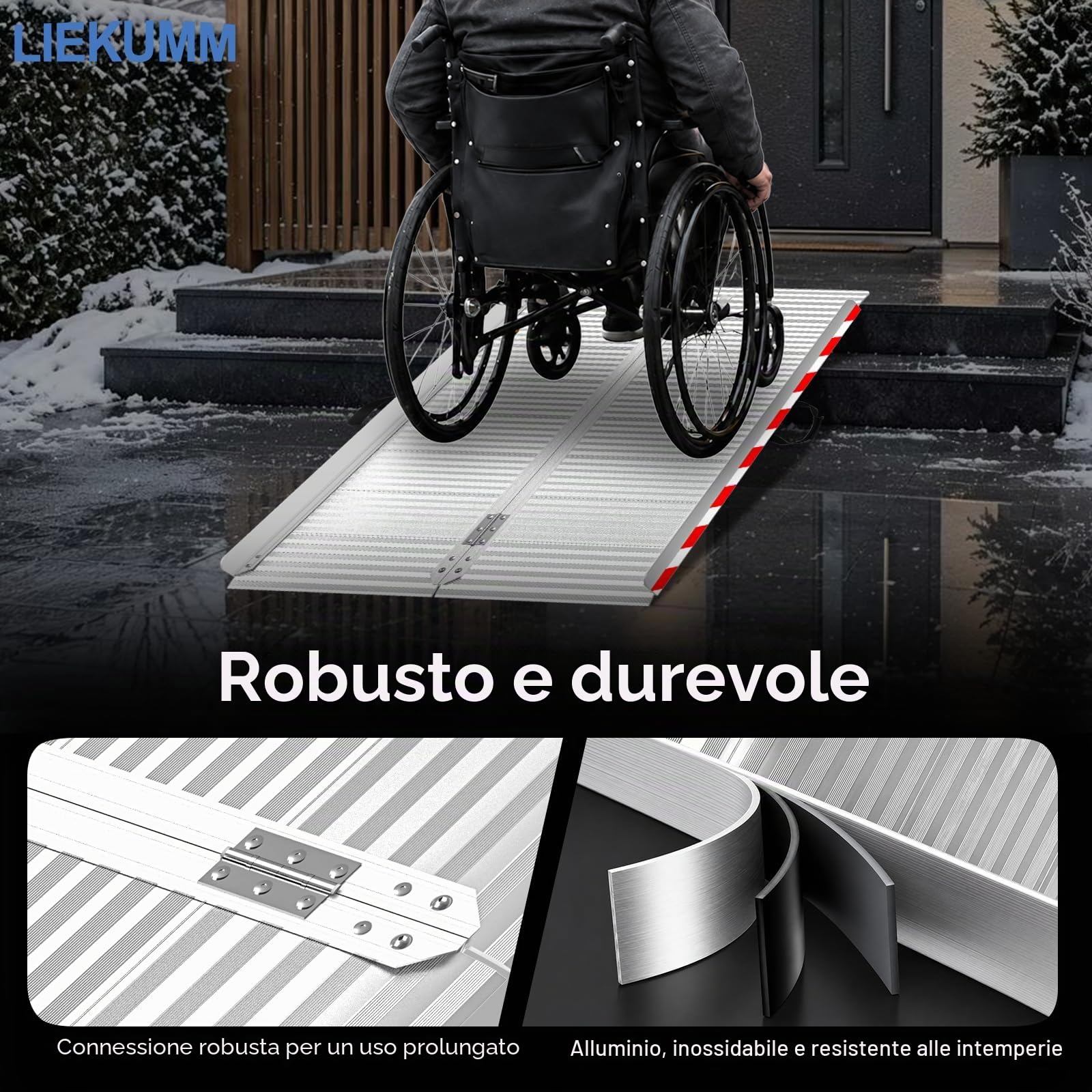 LIEKUMM 97x85cm Rampa per sedie a rotelle con superficie antiscivolo, carico 400 kg Rampa pieghevole in alluminio di grandi dimensioni per scale e soglie
