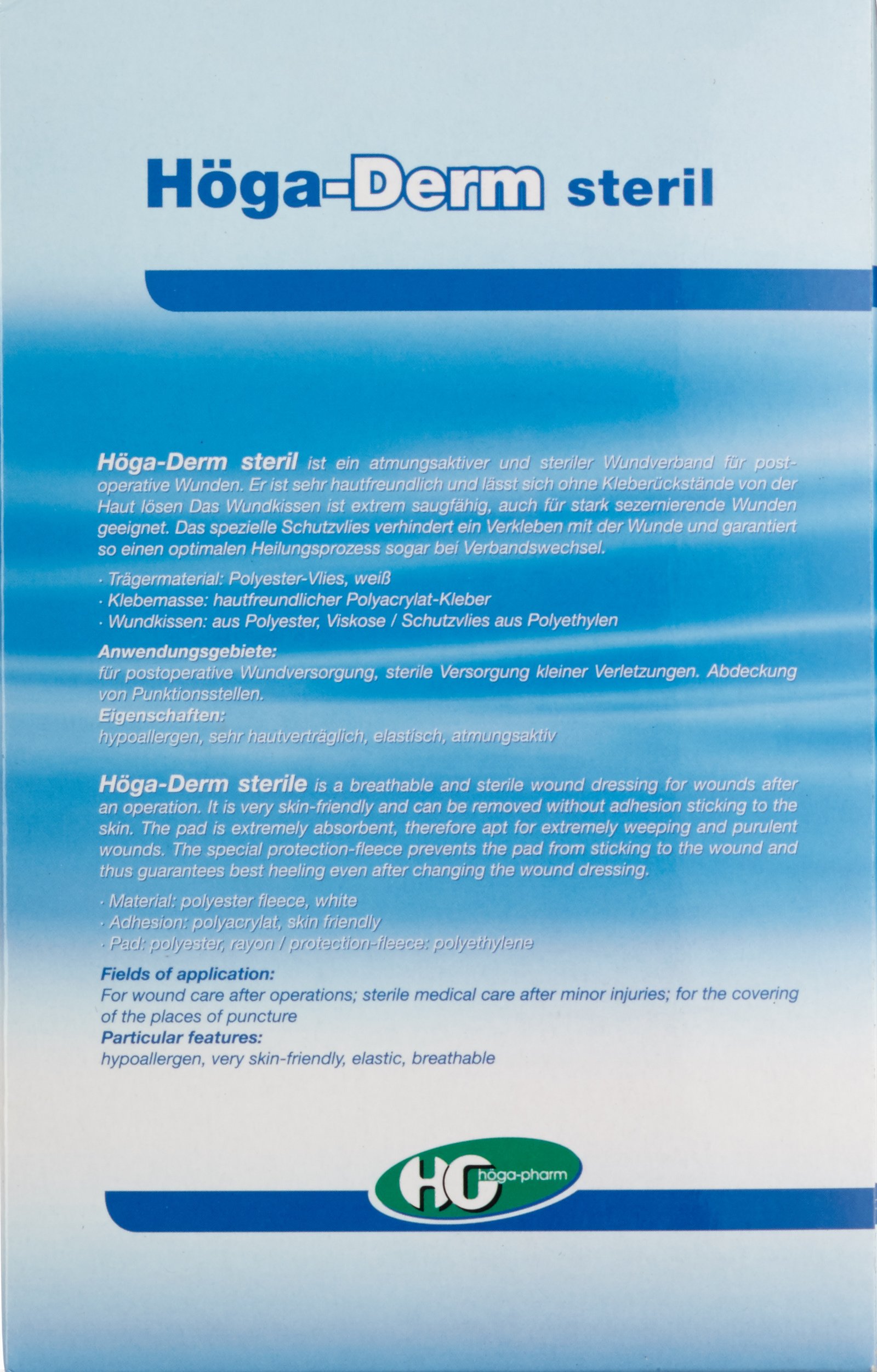Höga Derm, steriler Wundverband, hautfreundlich, latexfrei und selbstklebend, 100 x 70 mm, 50 Stück, gebrauchsfertiges Pflaster