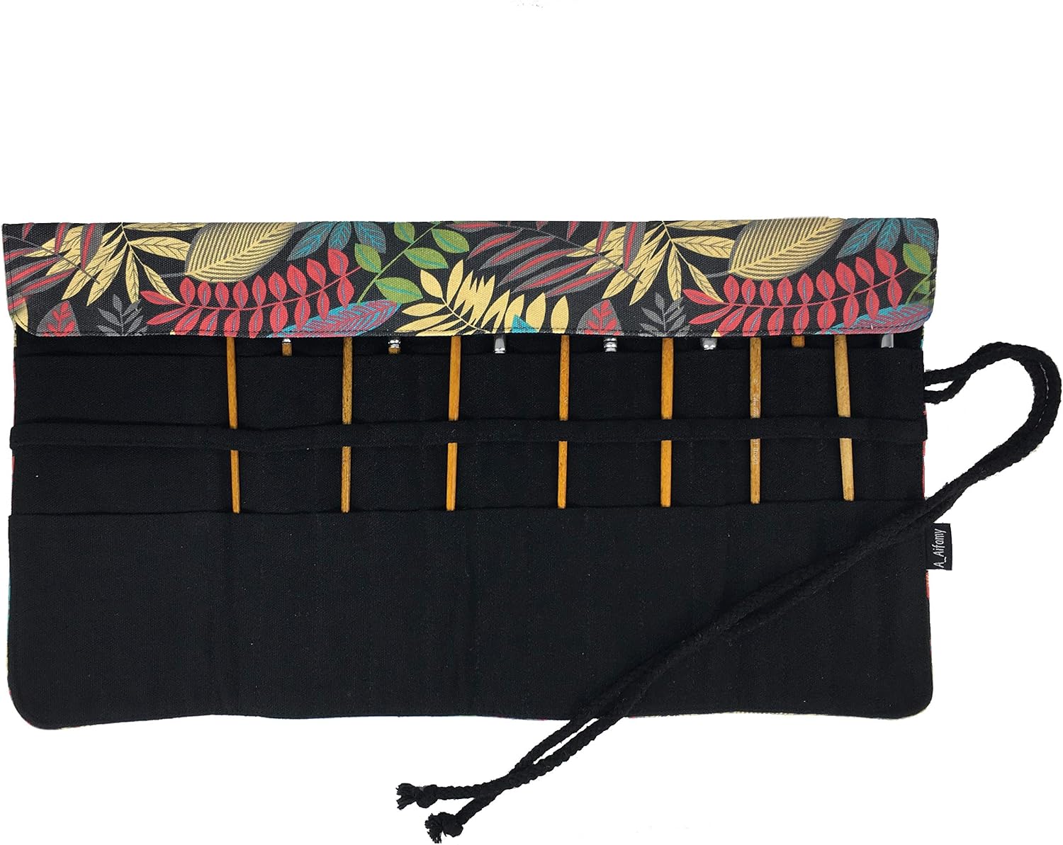 30 Pockets Artist Paint Brush Roll Up Bag Holder Canvas Pouch Case (Colorful Leaf)