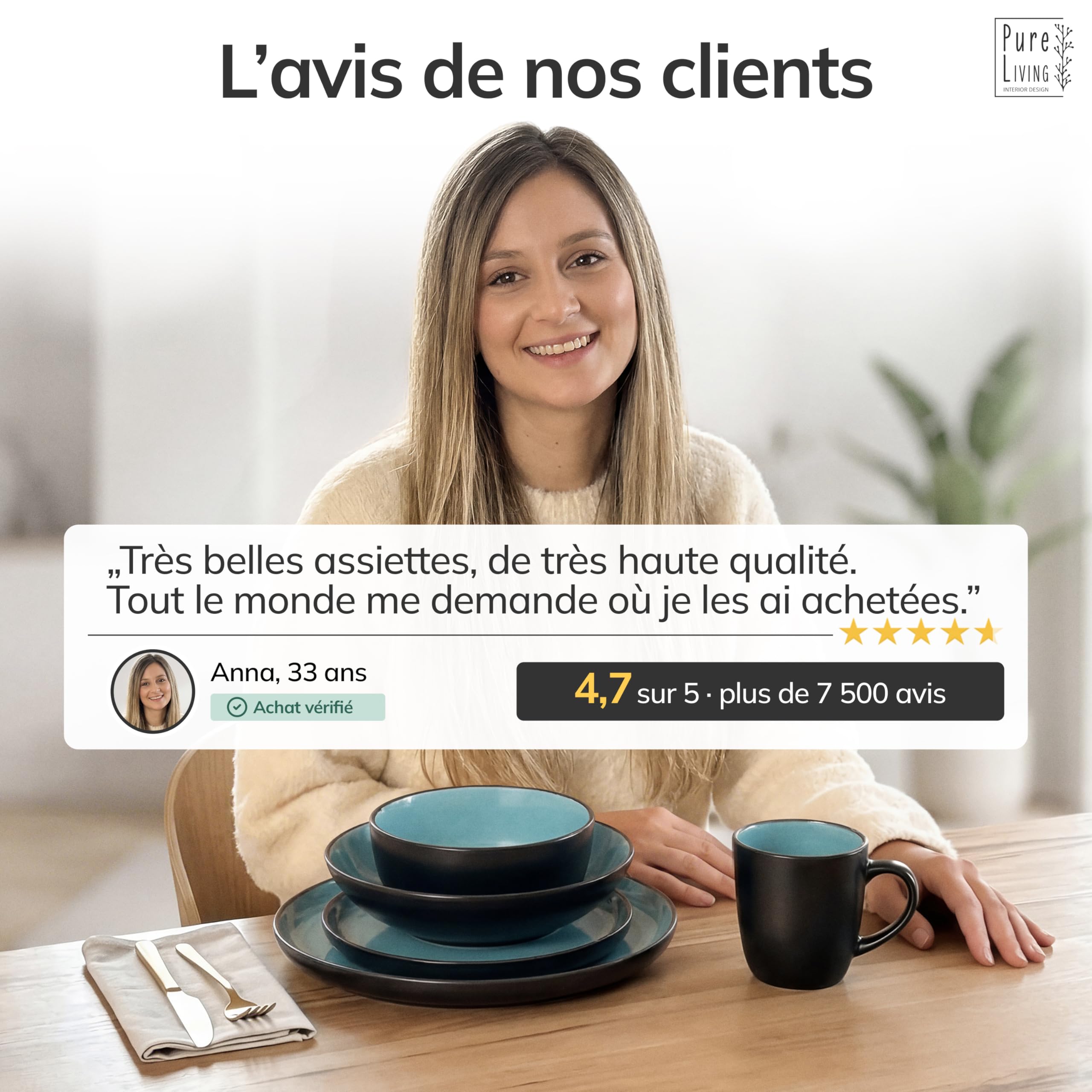 Ensemble Prestige de Services de Table: Assiettes Creuses en Porcelaine pour 6 Personnes - Élégantes Assiettes de Service pour une Expérience Culinaire Raffinée, Pure Living aigue-marine