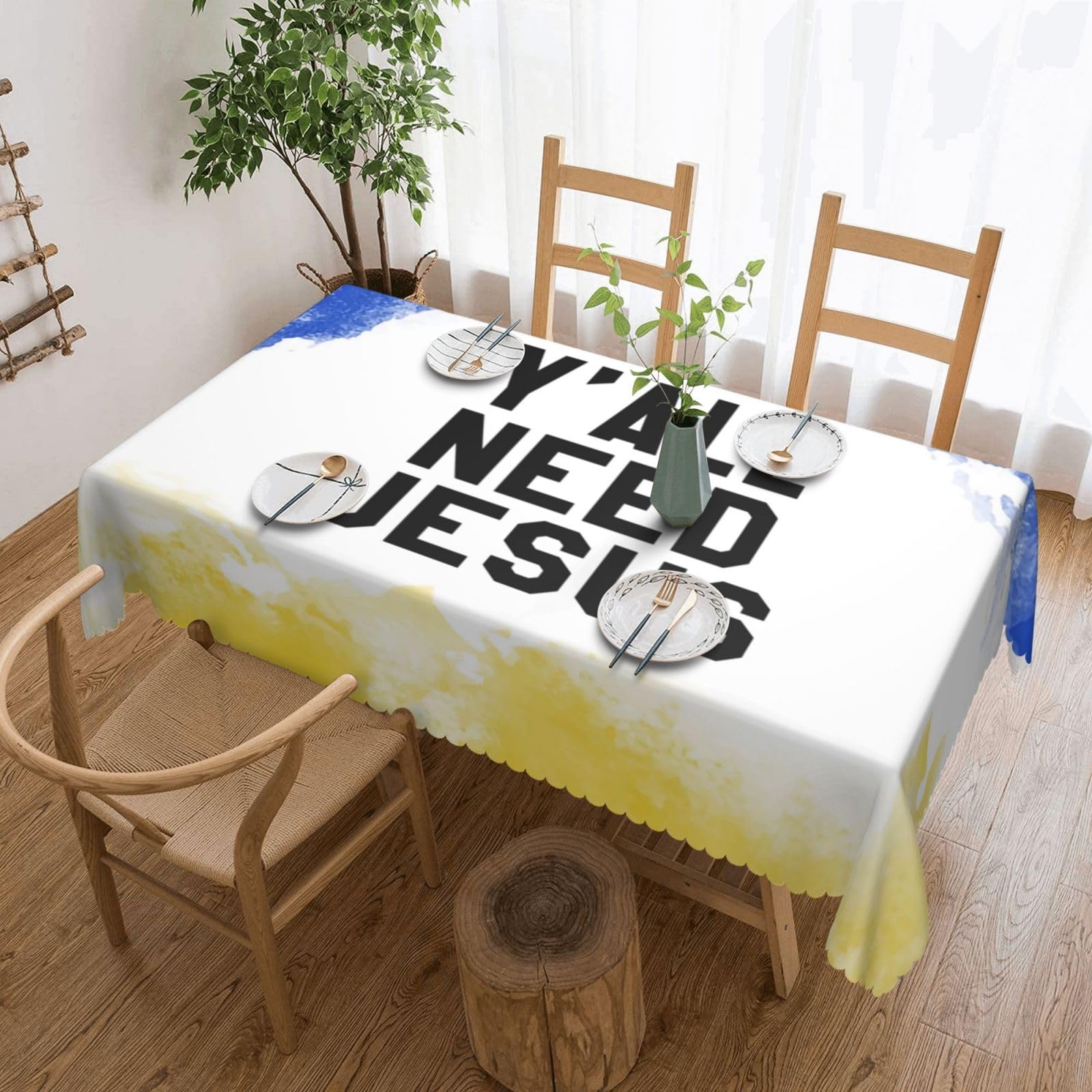 SMAZDFXX Y'all Need Jesus Funny Gifts 54 x 72in Table Cloth,Polyester Rectangle Tablecloth for Kitchen Dining