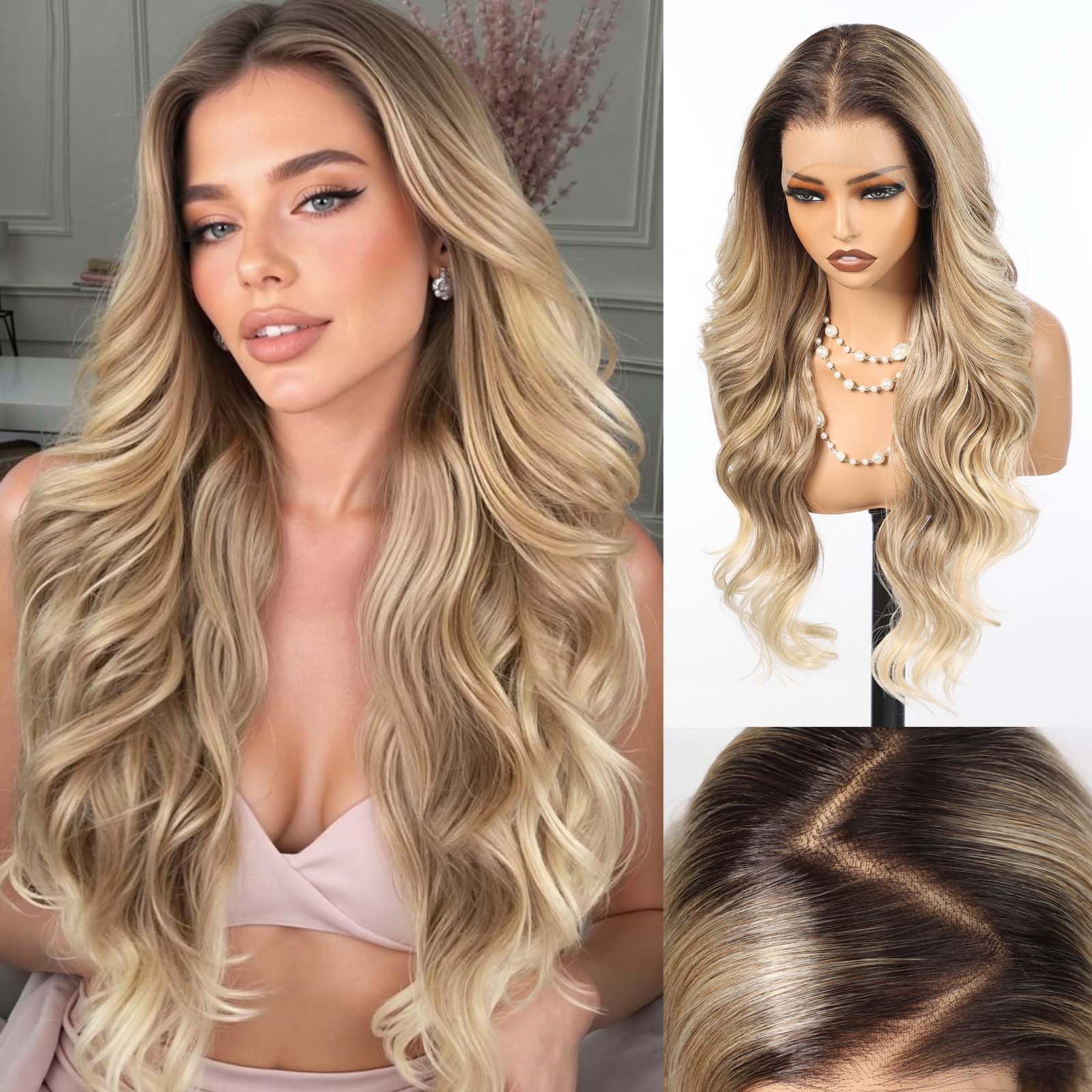 HAIRCUBE Glueless Lace Front Wavy Wig 26 Inch Mixed Brown