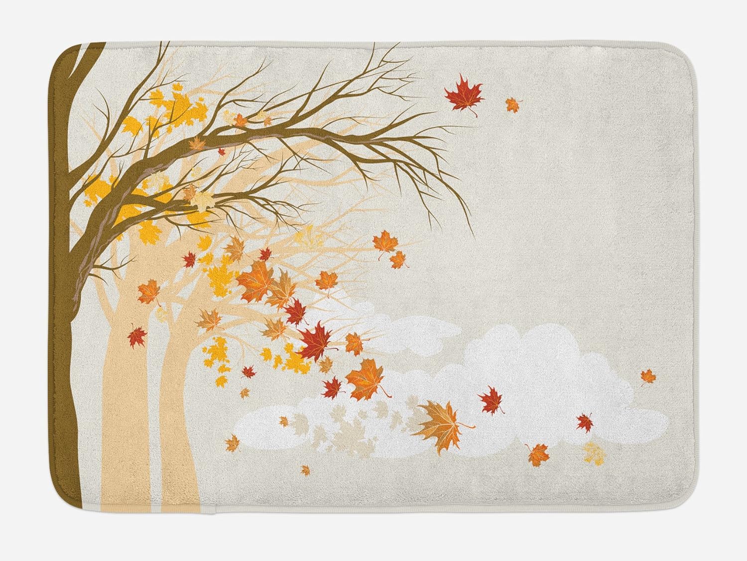 Lunarable Fall Bath Mat, Pastel Colored Autumn Trees in The Park Shedding Leaves Graphic Design Print, Plush Bathroom Decor Mat with Non Slip Backing, 30.2" x 20", Beige Brown