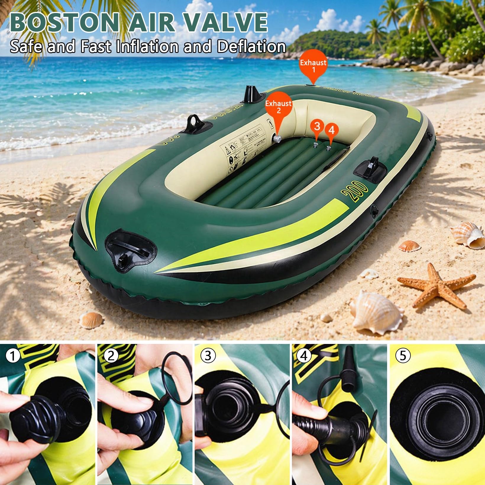 Barco inflable para 2 personas, kayak inflable de PVC doble, barco de pesca engrosado con remos y bomba de mano, plegable y portátil, barco inflable para exteriores, rafting y pesca