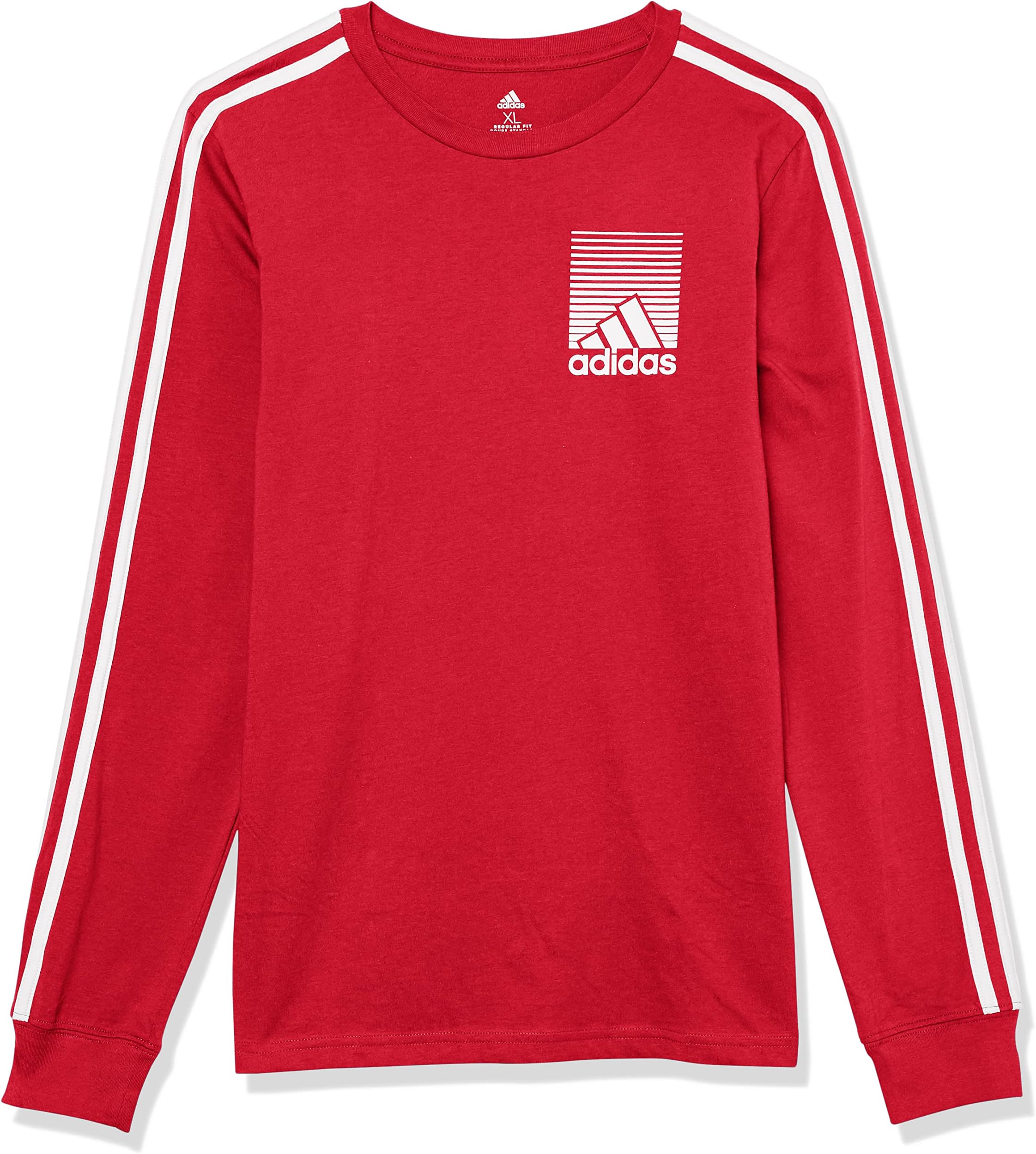 adidas red 3 stripe t shirt