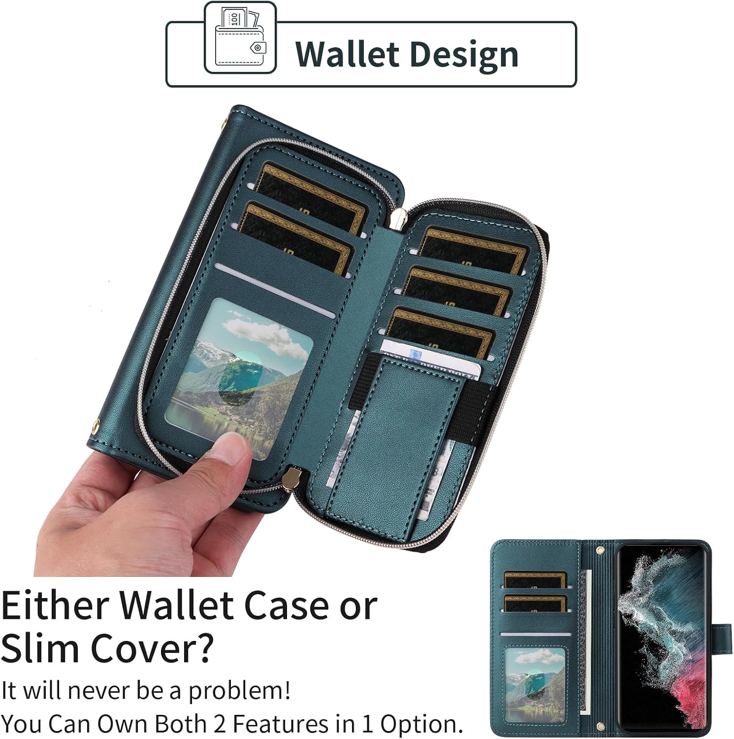 Argyle Wallet Case for Samsung Galaxy S25 Ultra 5G with Wrist Strap Shoulder Strap, Card Slots Zipper Purse Stand Checkered Phone Cover for S25Ultra 25S S 25 25Ultra Women Girls Green - Image 4