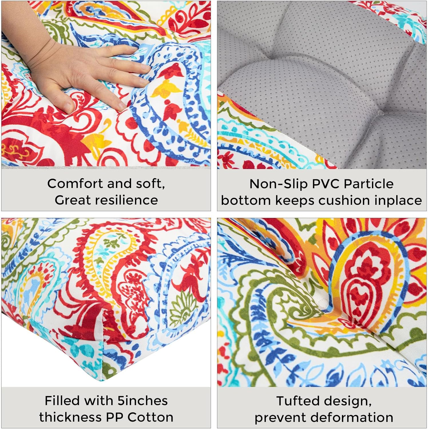 FUNHOME Outdoor Bench Cushion 45 x18 inch with Non-Slip Grips,Water Resistant Porch Swing Cushion,Bench Pillow Pads,Floral Tufted Cushions for Patio Garden Furniture,45" Seat Cushions(Phoenix)