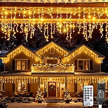 Icicle Fairy Lights Outdoor, 10 m 400 LED Christmas Lighting with Remote Control and Memory Function, Warm White Waterproof Light Curtain Window for Balcony Party Christmas House Railing