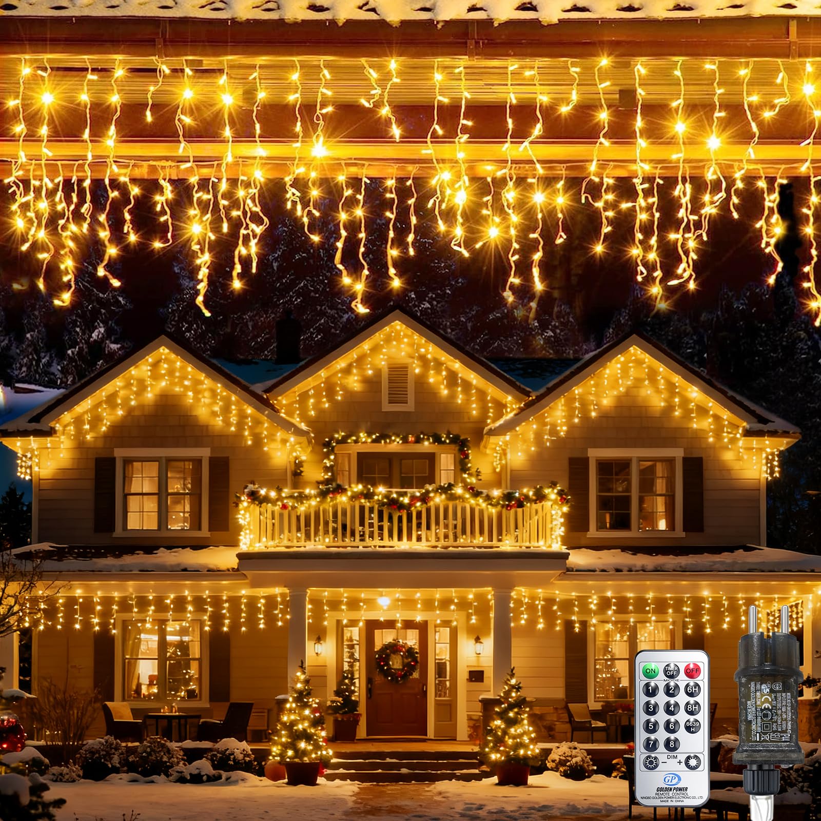 Eisregen Lichterkette Außen, 10M 400LED Lichtervorhang Weihnachten Warmweiß | Eiszapfen Lichterkette mit Fernbedienung, Memory-Funktion, IP44 Wasserdicht Weihnachtsbeleuchtung Außen für Balkon Party Haus