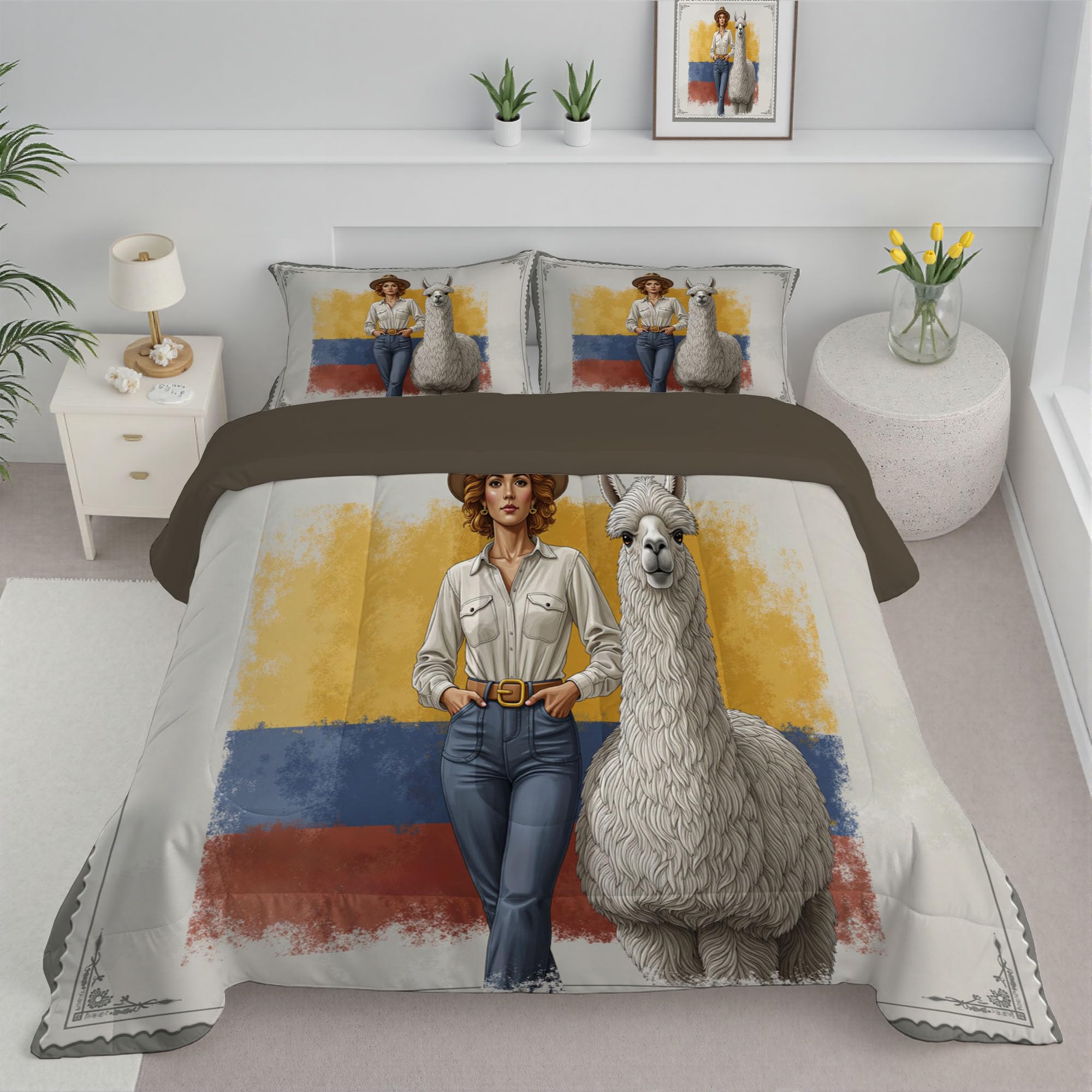 Trapunta Letto Singolo 4 Stagioni Piumone per Bambini, Donna Alpaca Illustrazione Leggero Gradiente Bandiera Set di Biancheria da Letto 140x200cm con 1 Federe,Piumino Lavabile In Lavatrice