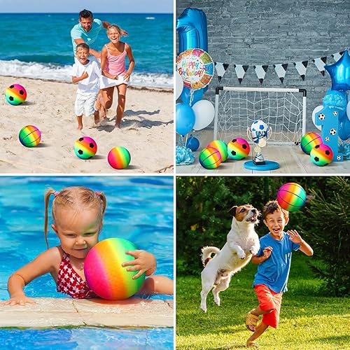 Miniatura 7 de Lenwen 15 pelotas deportivas de arco iris para niños con 1 bomba de mano de 6 pulgadas, pelota inflable de baloncesto, fútbol, kickball, dodgeball