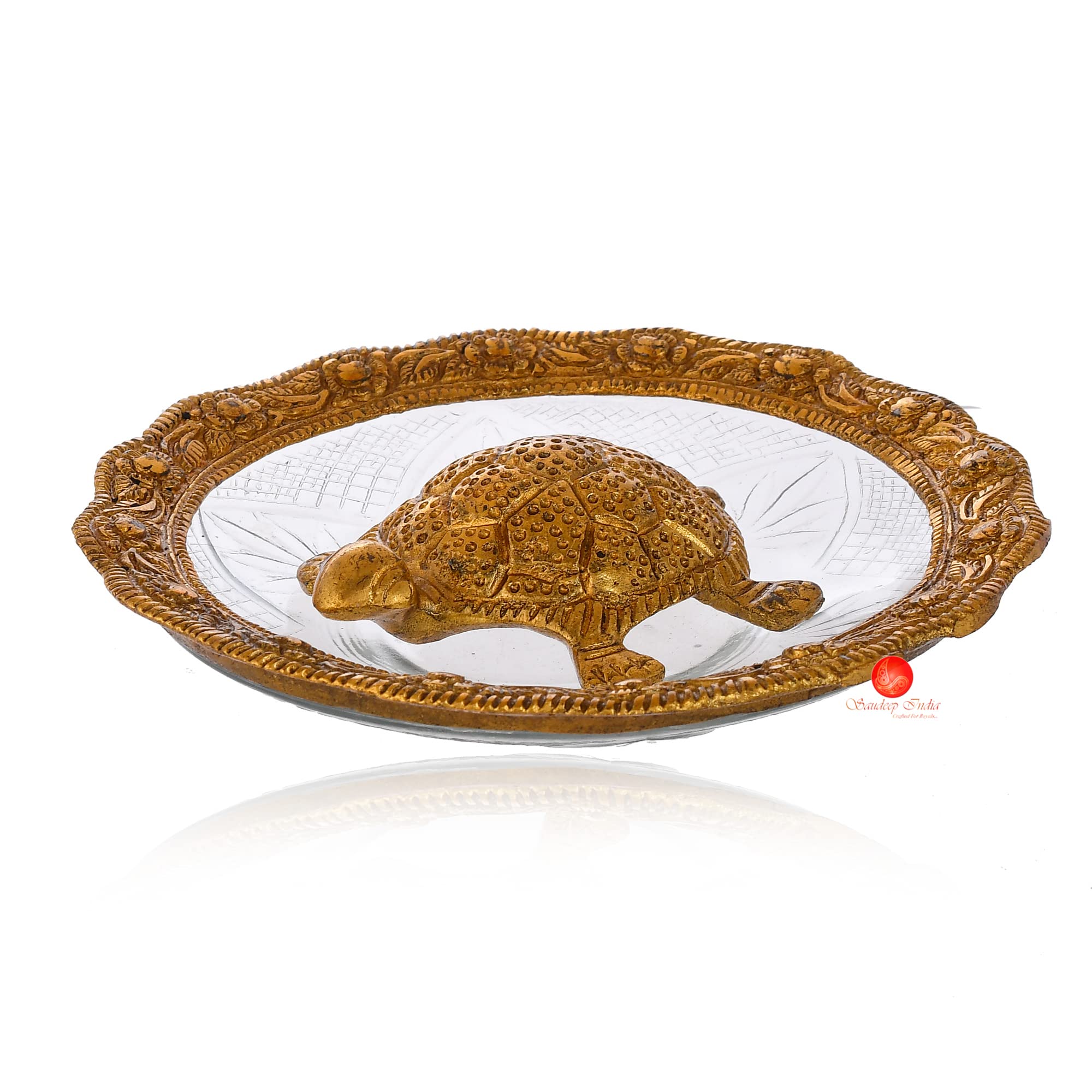 SAUDEEP INDIA Feng Shui Crystal Tortoise for Home Decor | Turtle with Crystal Plate for Good Luck | Vastu Kachua Idol & Figurine for Career | Gift Option for All Occasions (Metal Turtle) - Image 5 thumbnail