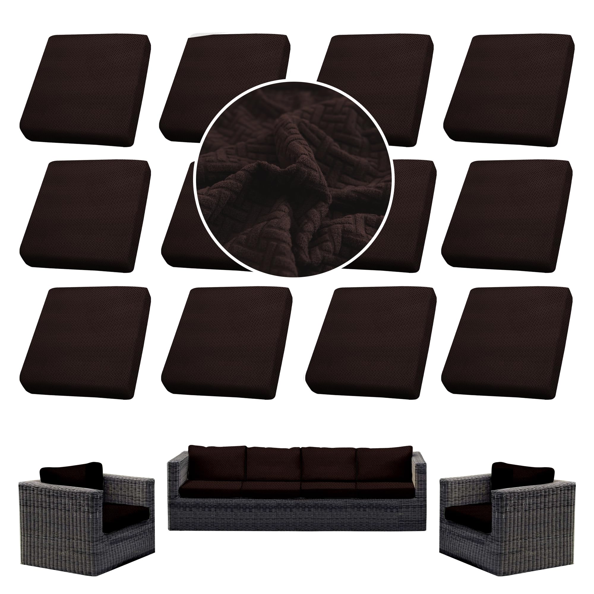 12PCS Patio Cushion Covers.Patio Furniture Couch SeatSlipcovers