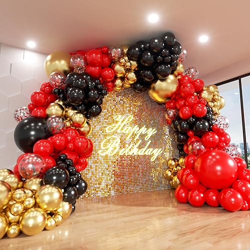Miniatura 1 de ADOINBY Kit de arco de globos dorados rojos y negros, 140 piezas de diferentes tamaños de globos de color rojo, negro y dorado y confeti para fiesta
