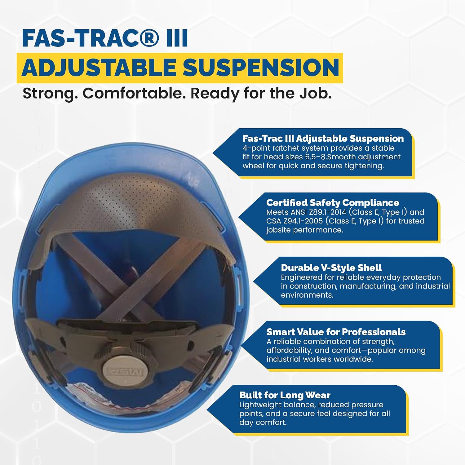 MSA V Cap Style Hard Hats w/FasTrac III Suspensions and Handy Tote Bag - Blue