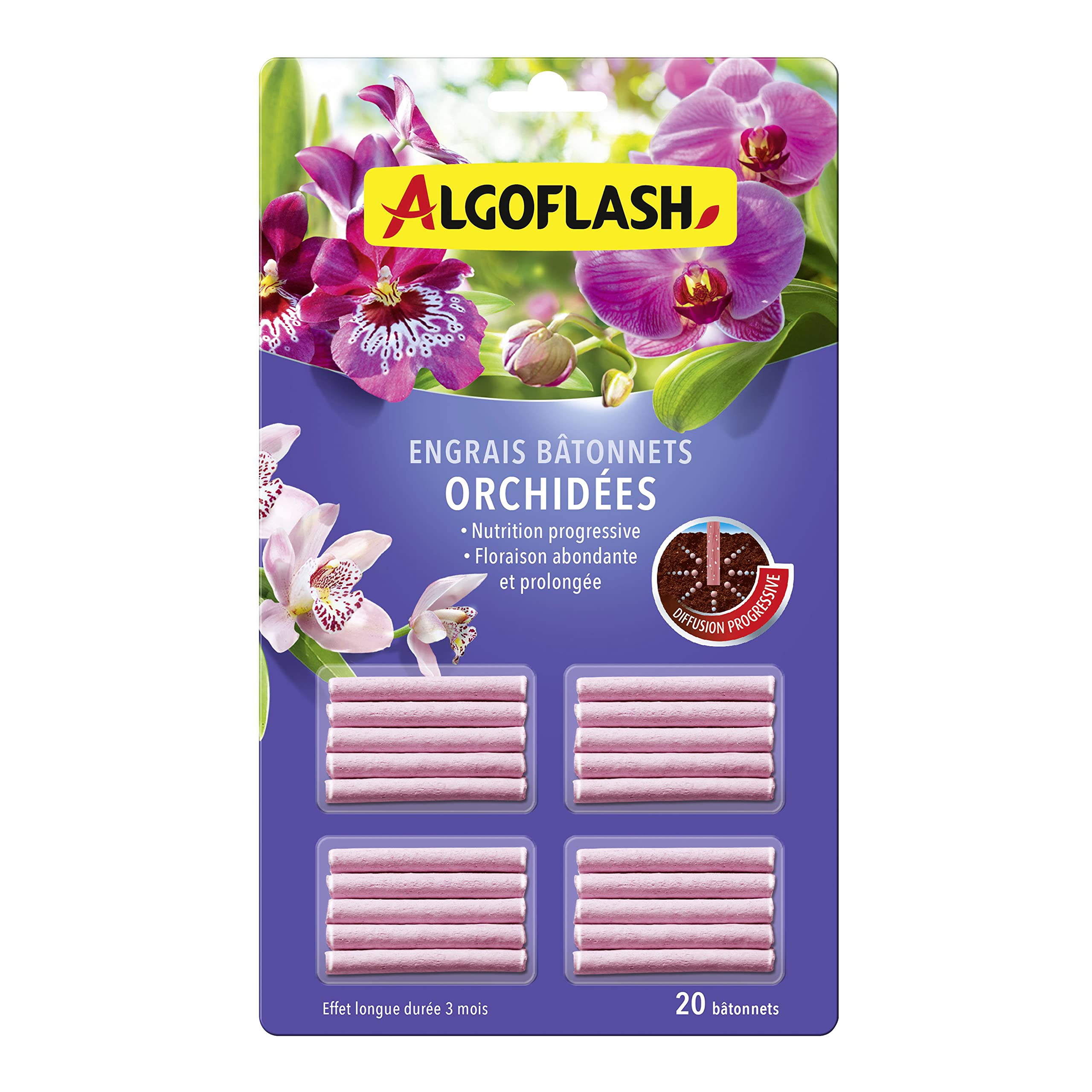 Batonnets engrais orchidées ALGOFLASH contre le jaunissement des feuilles