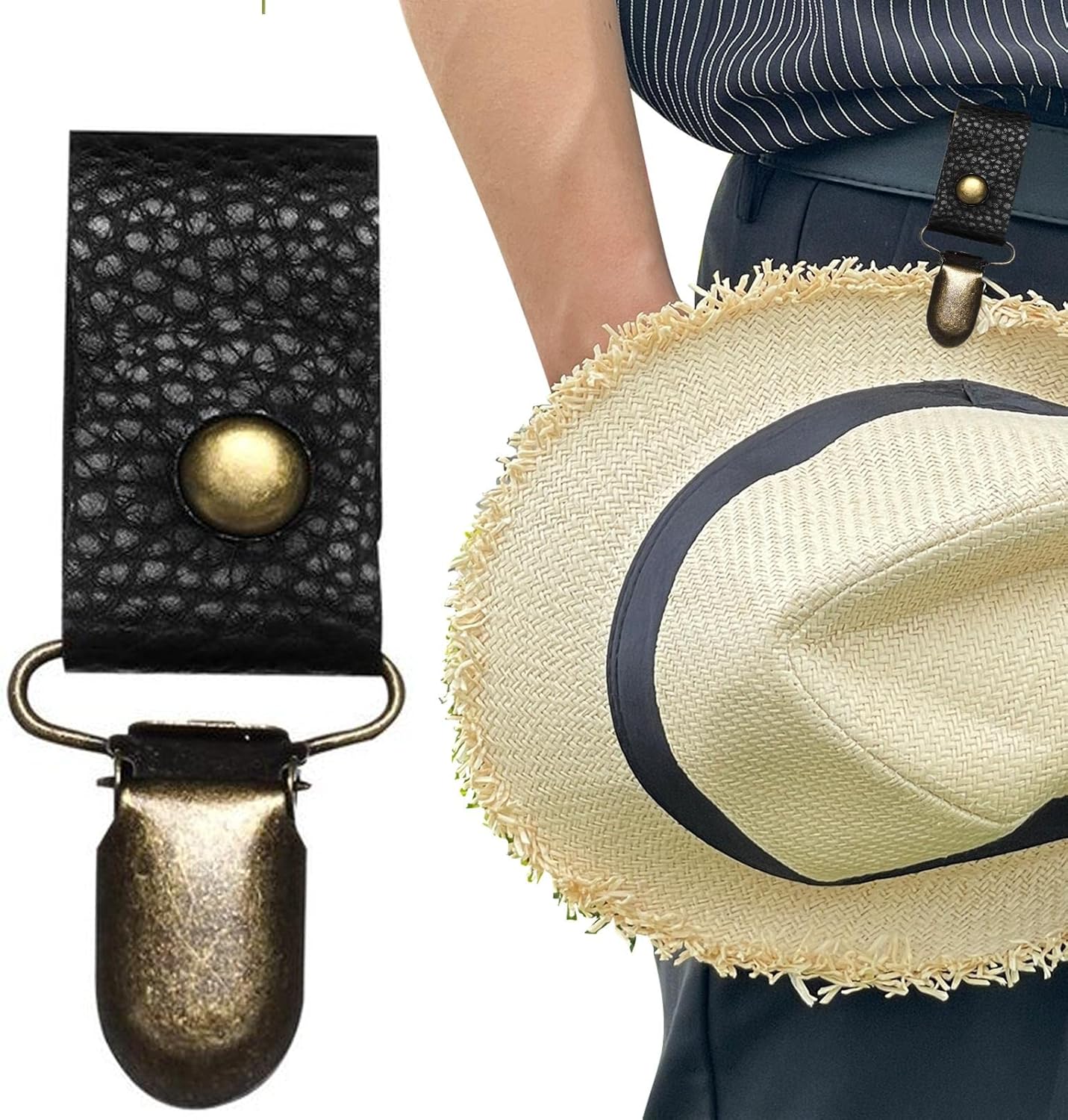 Hat Clip for Travel on Bag Hat Holder, PU Leather Hat Clip Top Tote