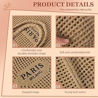 Ayieyill Crochet Tote Bag For Women, Crochet Mesh Beach Tote Bag Summer Vacation Aesthetic Boho Knit Bag for Women