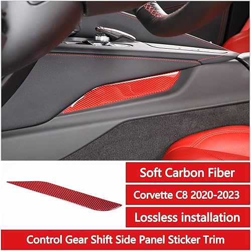 Miniatura 2 de Adhesivo lateral para panel de palanca de cambios de control compatible con Corvette C8 Stingray 2020-2023, fibra de carbono suave, 1 unidad C8
