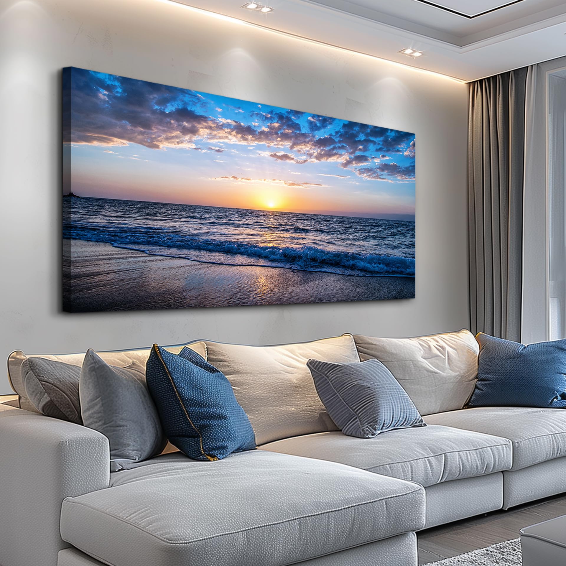 Amazon.co.jp: hyidecorart ウォールアート 月 海 青 海 風景 絵画