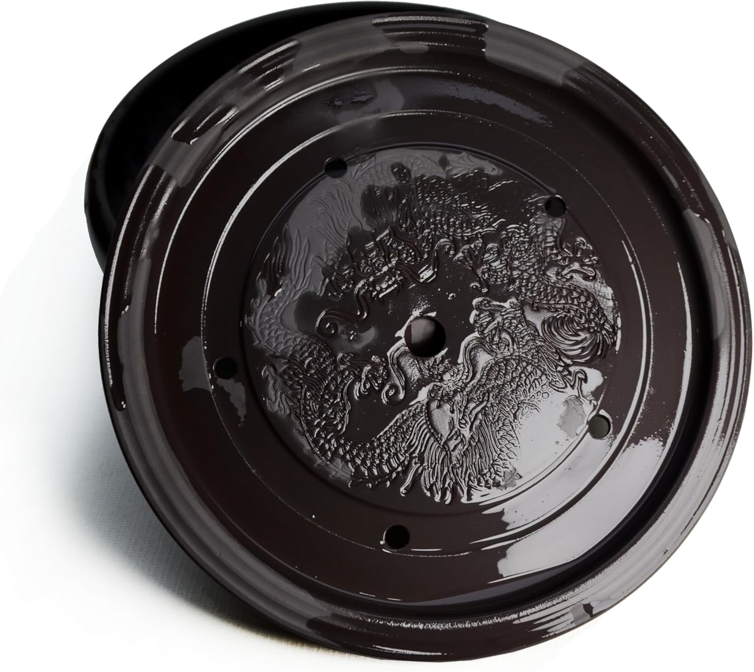 Tray Saucer Mat Kungfu Tea 10inch/26cm Saving Water Classical Charm Dragon Black Clay Decorations (L dragon)