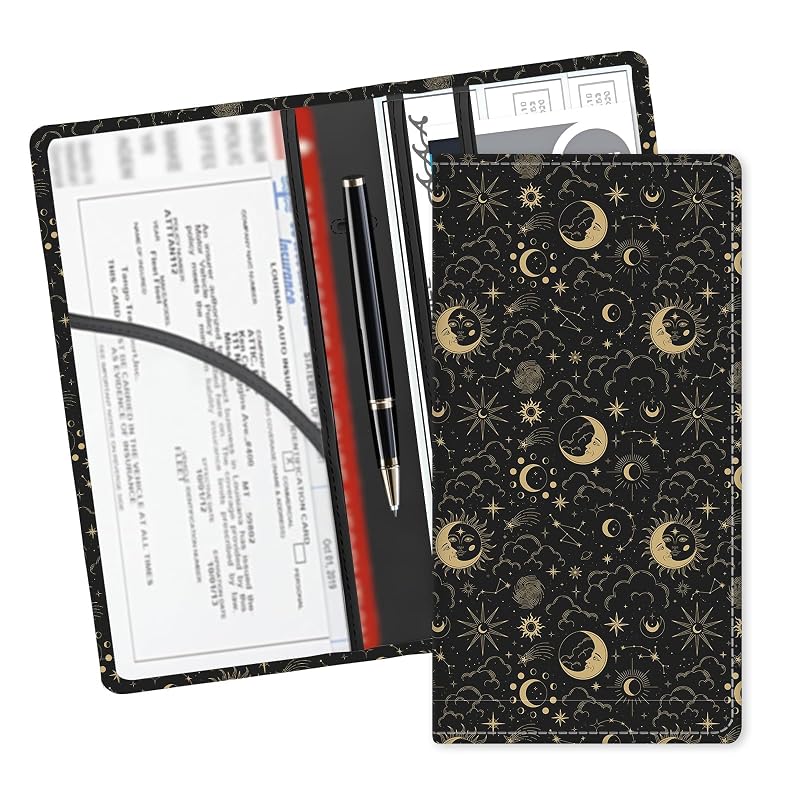 Porta-Documentos para Carro em Couro Sintético com 5 Compartimentos ADUQLZUX Cute Boho Sun Moon