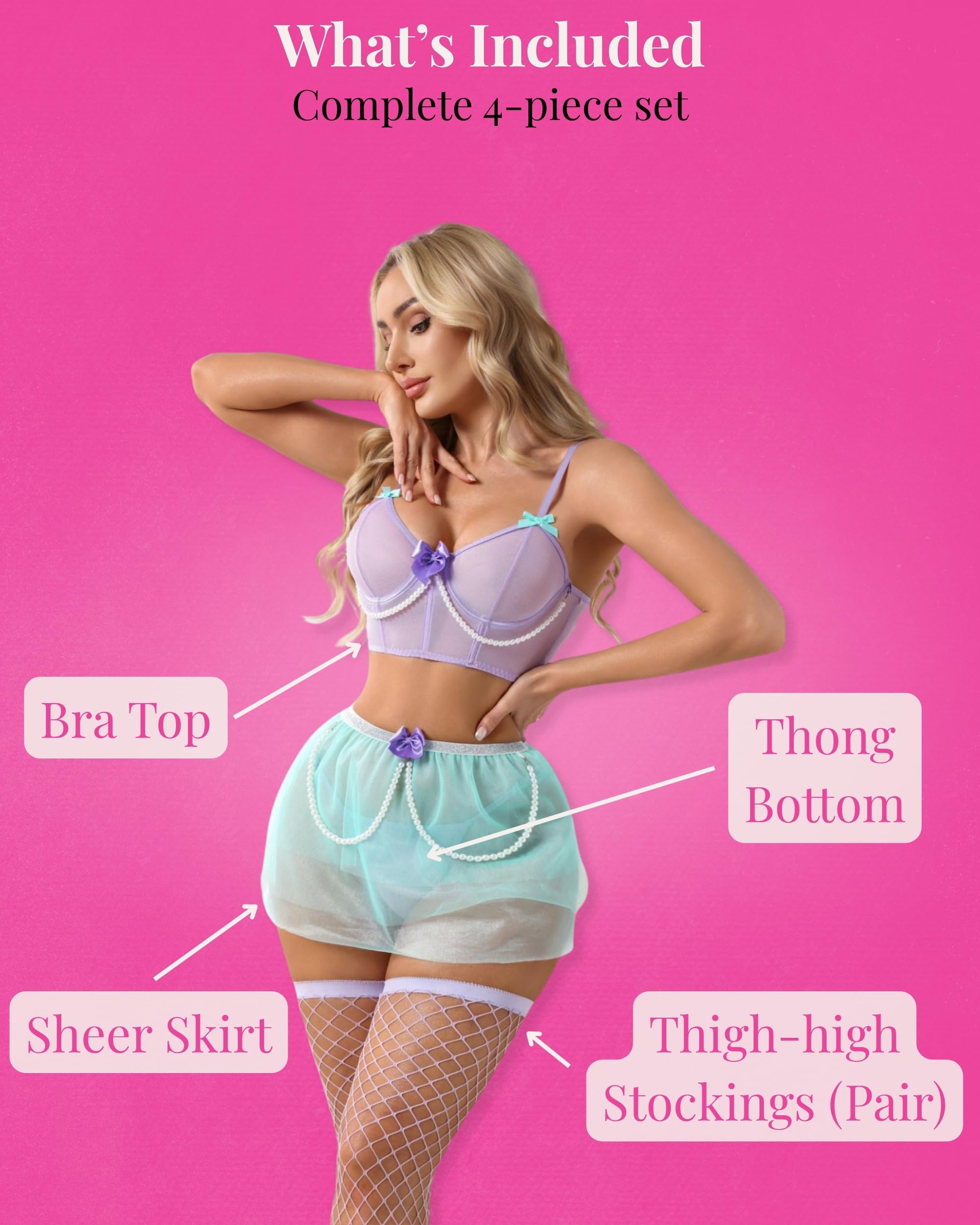 Storybook Prinzessin Dessous Set für Frauen - Blau Korsett Top mit gelbem Tüllrock & Schleife Detail Cosplay