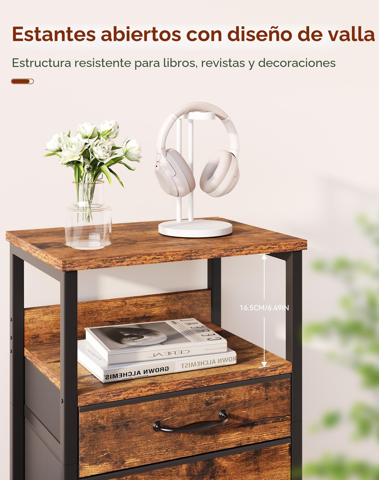 YMYNY Mesita de Noche, Mesa Auxiliar de Sofá, Mesilla de Noche con 2 Cajones de Tela, 2 Estante Abierto, Estilo Moderno, Mesa Pequeña de Centro, Mesa de Café, para Dormitorio, Salón, Marrón HST011H