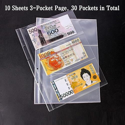 Miniatura 10 de Ettonsun Colección de monedas para coleccionistas, 200 bolsillos, álbum de recolección de monedas y 30 fundas de papel moneda, estuche de