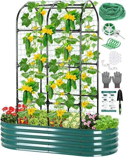 Jollidecor Raised Garden Bed with Arched Trellis - Galvanized Metal Planter Box for Vegetables & Climbing Plants Jollidecor Raised Garden Bed with Arched Trellis - Galvanized Metal Planter Box for Vegetables & Climbing Plants