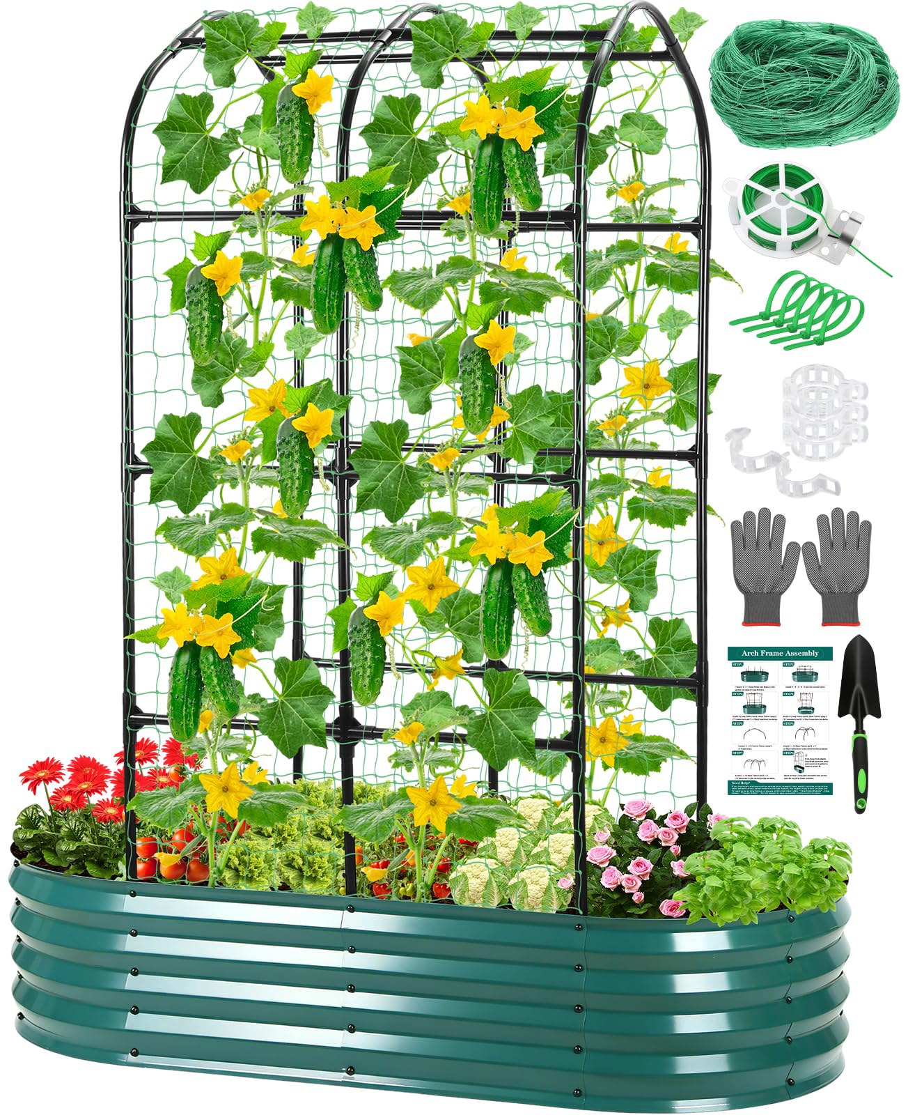 Jardinera al aire libre con arco para guiar el crecimiento de verduras