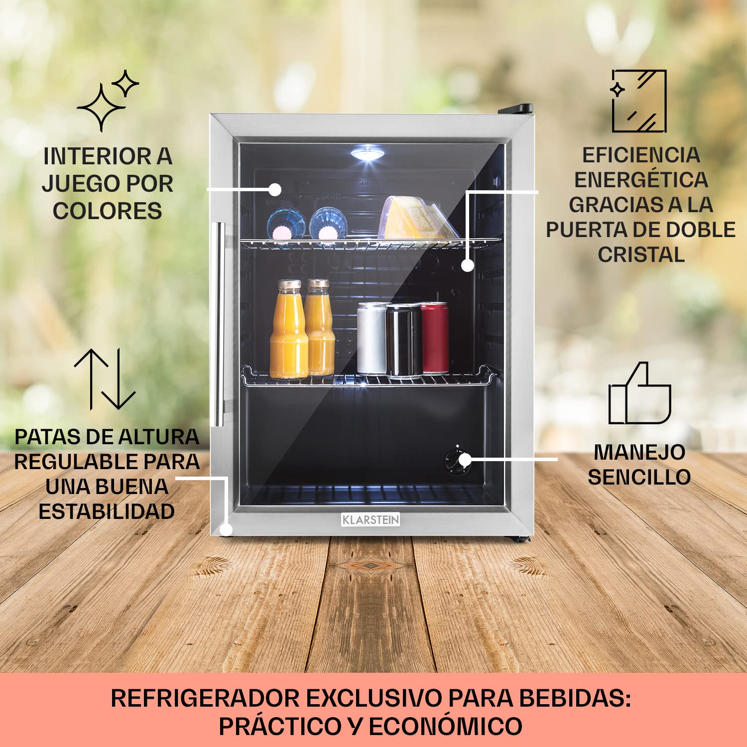 KLARSTEIN Nevera Pequeña Puerta Cristal Habitaciones, Nevera Portatil Electrica, Mini Nevera Pequeña para Bebidas, Frigorificos Pequeños 60L, Mini Frigorifico con Estantes, Neveras Pequeñas