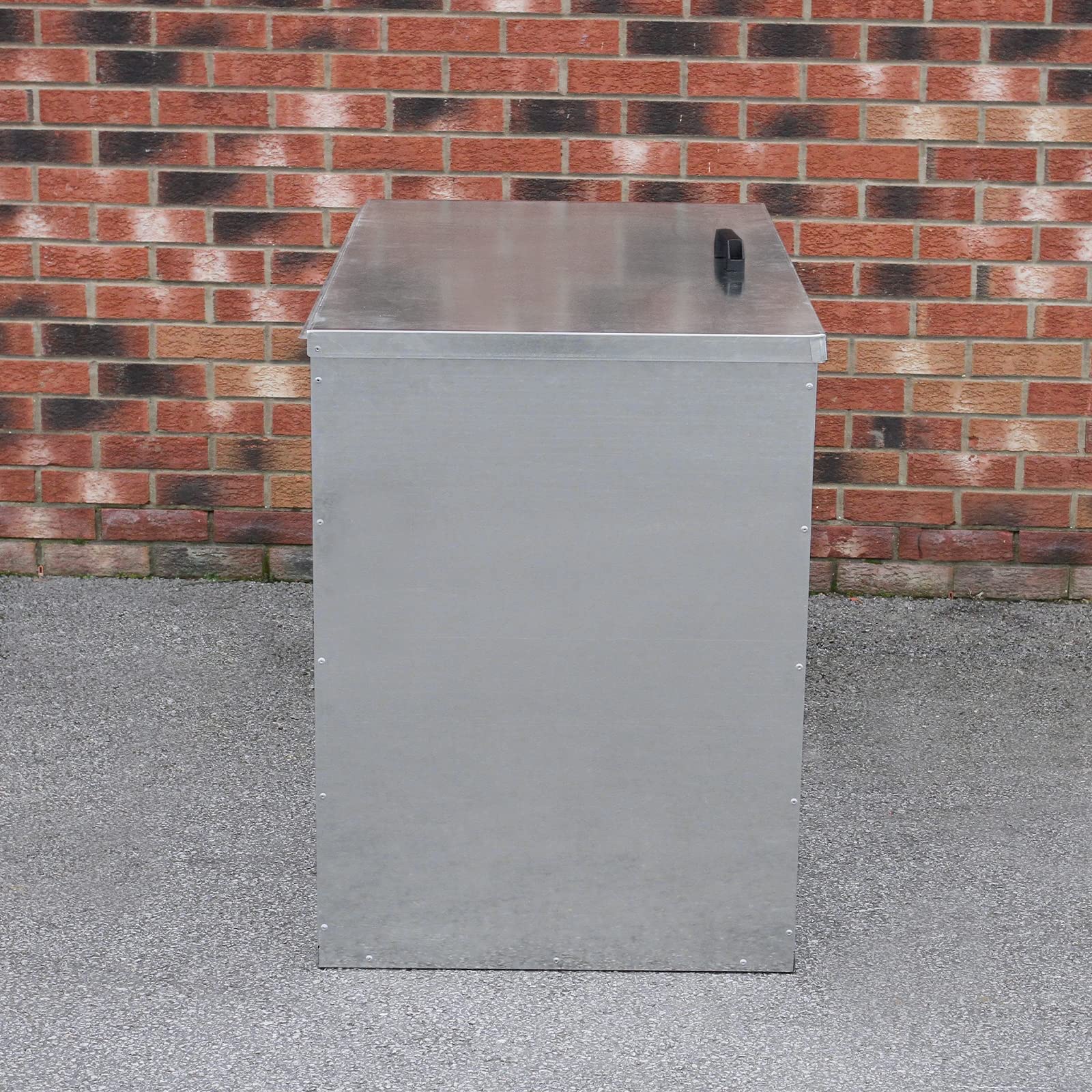 Grand Bac de Rangement Boite 64 L en métal galvanisé étanche anti-rongeurs pour extérieur, ferme, jardin, écuries verrouillables pour animaux | 2 compartiments