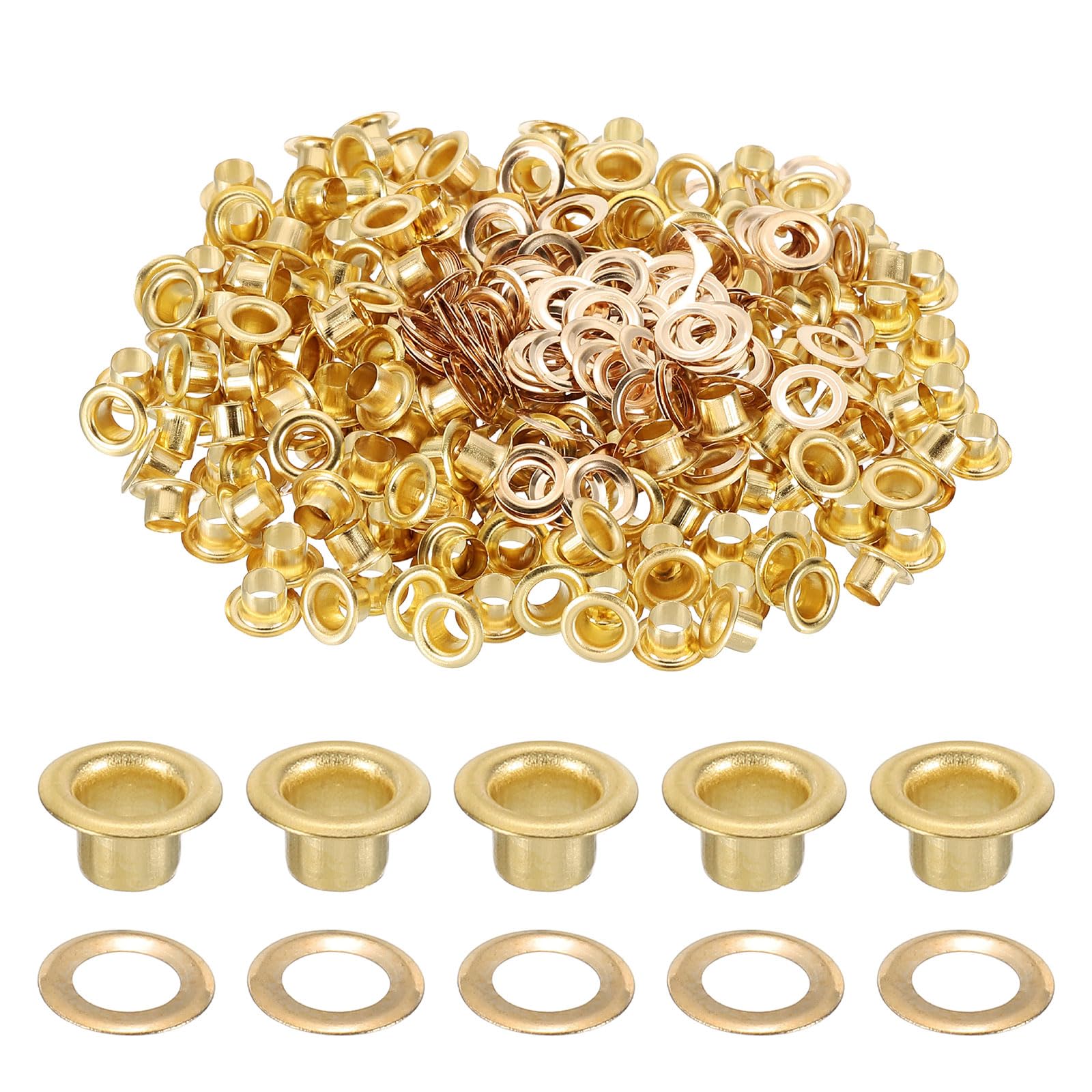 sourcing map 200 Sets Grommets Eyelets, 3.5mm Brass Self Backing Eyelets Metal Eyelet with Washers for Belts, Shoes, Clothes, Bead Cores, DIY Project, Gold Tone
