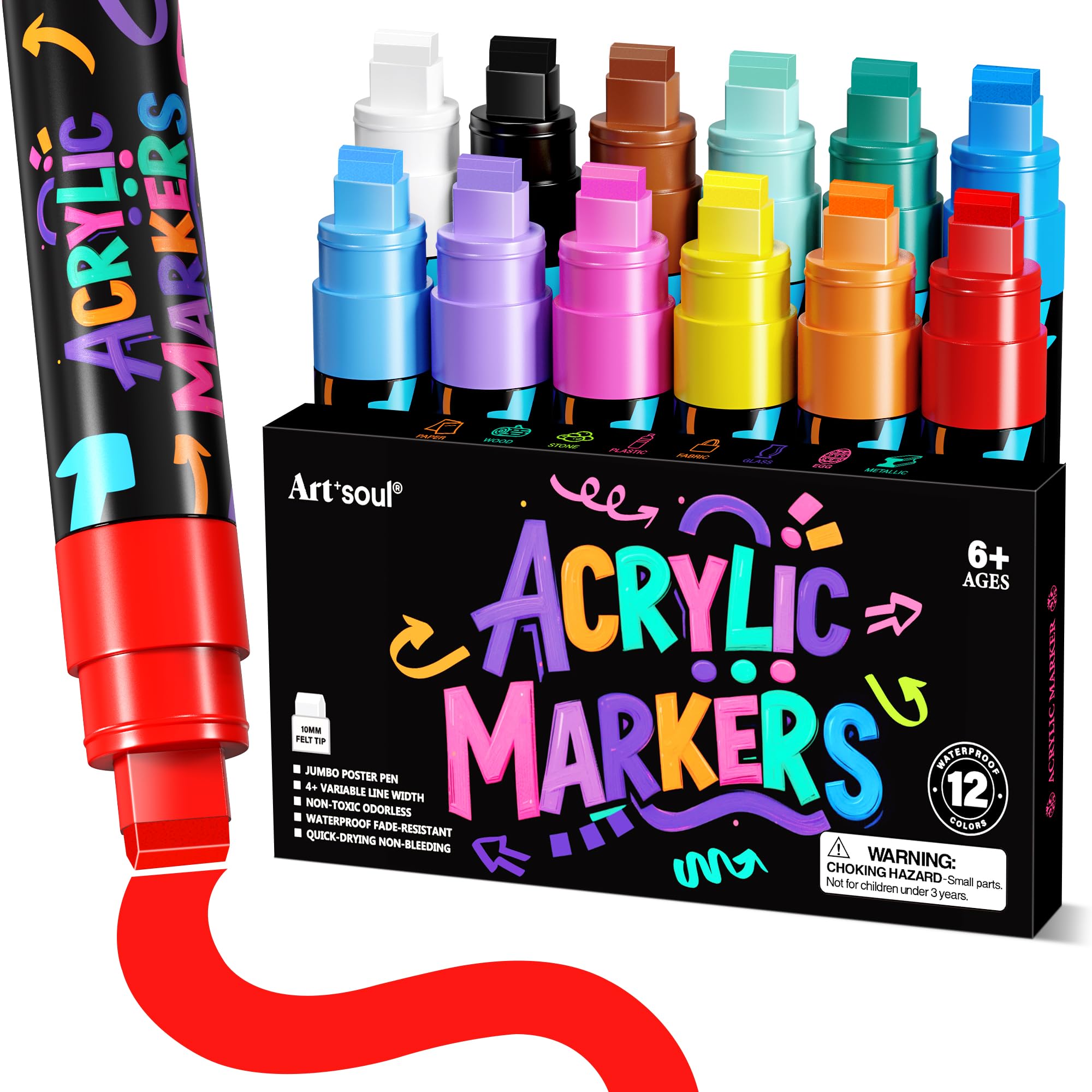 Art+soul Poster Markers - 12 Colors Jumbo -1