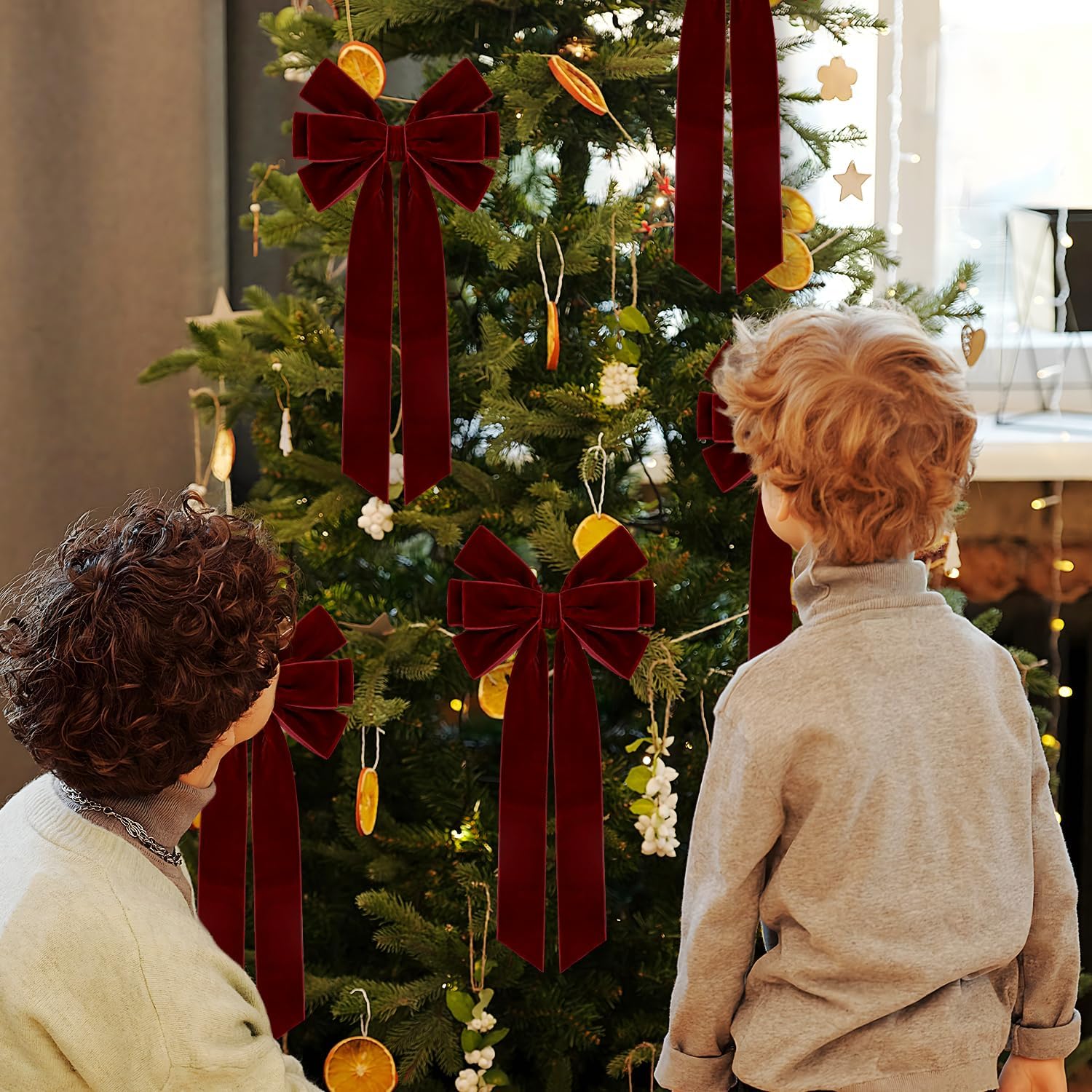 Velvet Bows for Christmas Tree Decoration, 6.5 x 14 Inch, Holiday Ornaments, Gift Wrapping, Wreath, Garland, Staircase, Swag, Fireplace Decor (4 Pieces, Wine Red) - Image 7