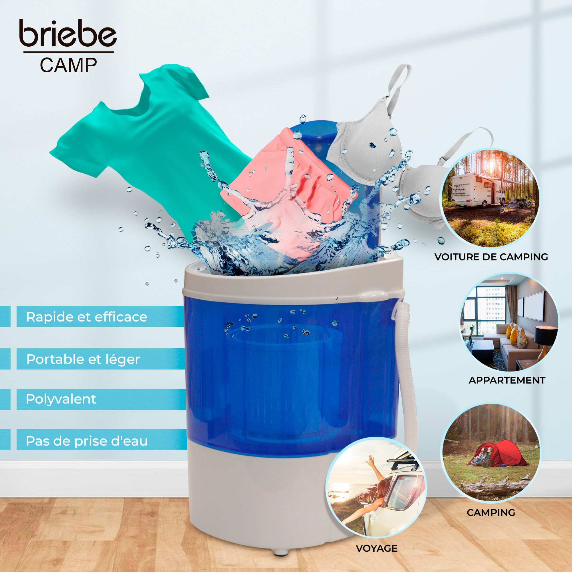 briebe Camp Mini Machine à Laver Portable 3kg Essorage Camping Caravanes WM1111 Blanc