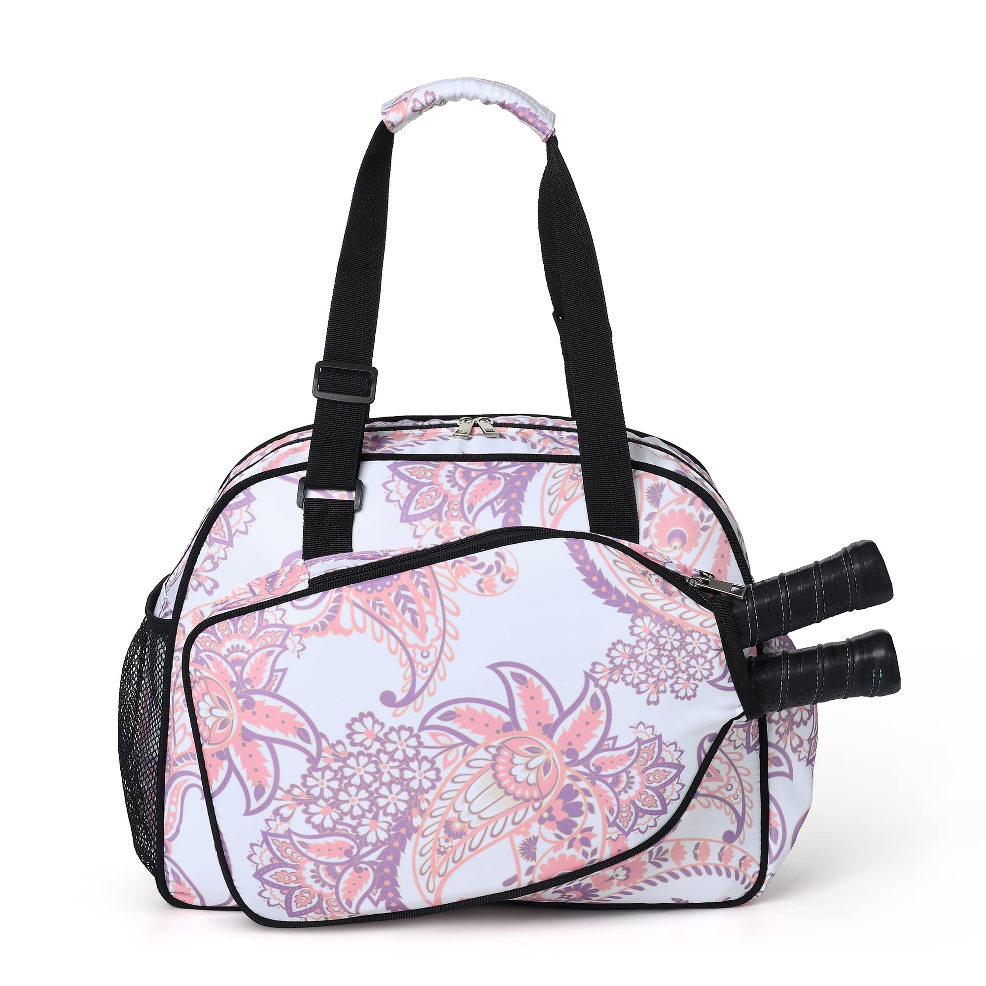 Boulder Bee | Premium Pickleball Bags | PickleBall Tote Bag for Women | Women’s Hand/Shoulder Gym Bag w Water Bottle Holder | With Racquet/Paddle Holder (Pink cashew flower) — image 1