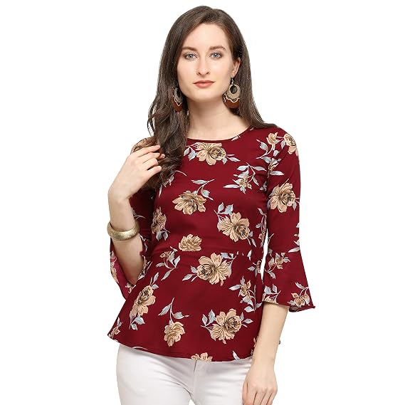 Buy OMKAR CREATION Dark Red Colour Fancy Printed Tops for Women's at  Amazon.in