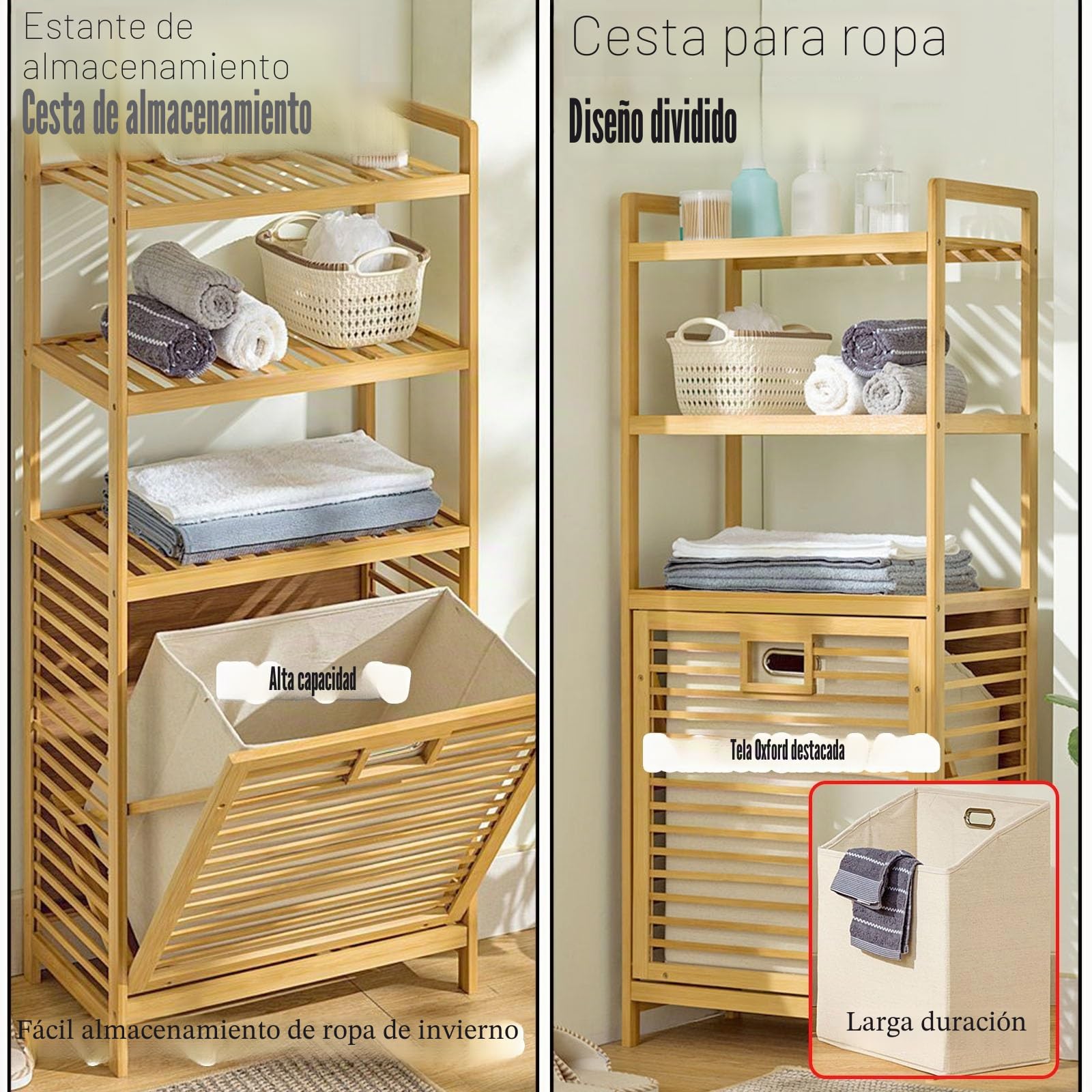 Cesto Ropa Sucia， Cesto De La Ropa， Unidad De Almacenamiento Estantería con Cestas Ropa Sucia, Cesta para Ropa Sucia Extraíble con Asas Y Estantes De Madera para El Detergente (Color : Three Layers,