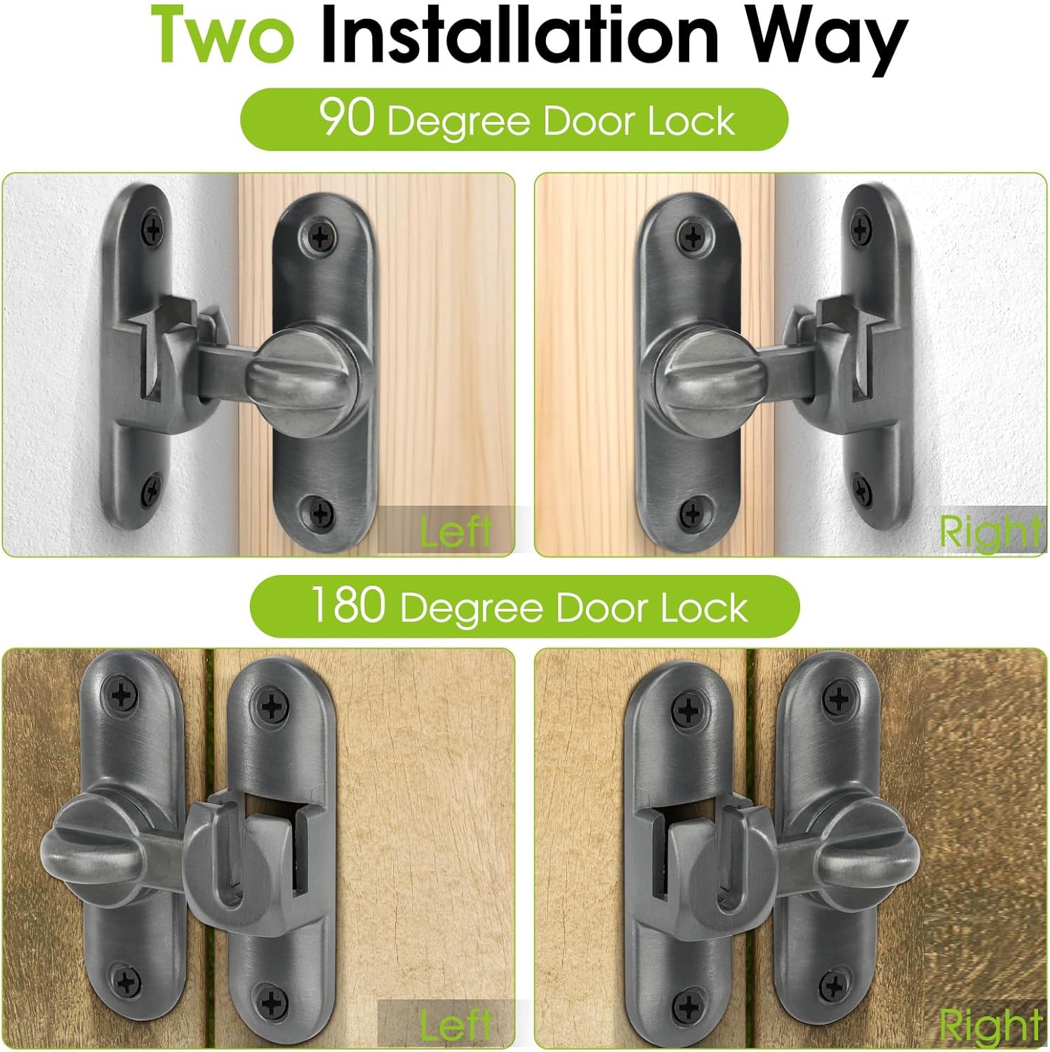 Flip Door Latch Gate Latches 90/180 Degree Barn Door Lock Safety Door Lock for Barn, Sliding Door, Garden, Bathroom, Cabinet, Window Outdoor (2, Gray)