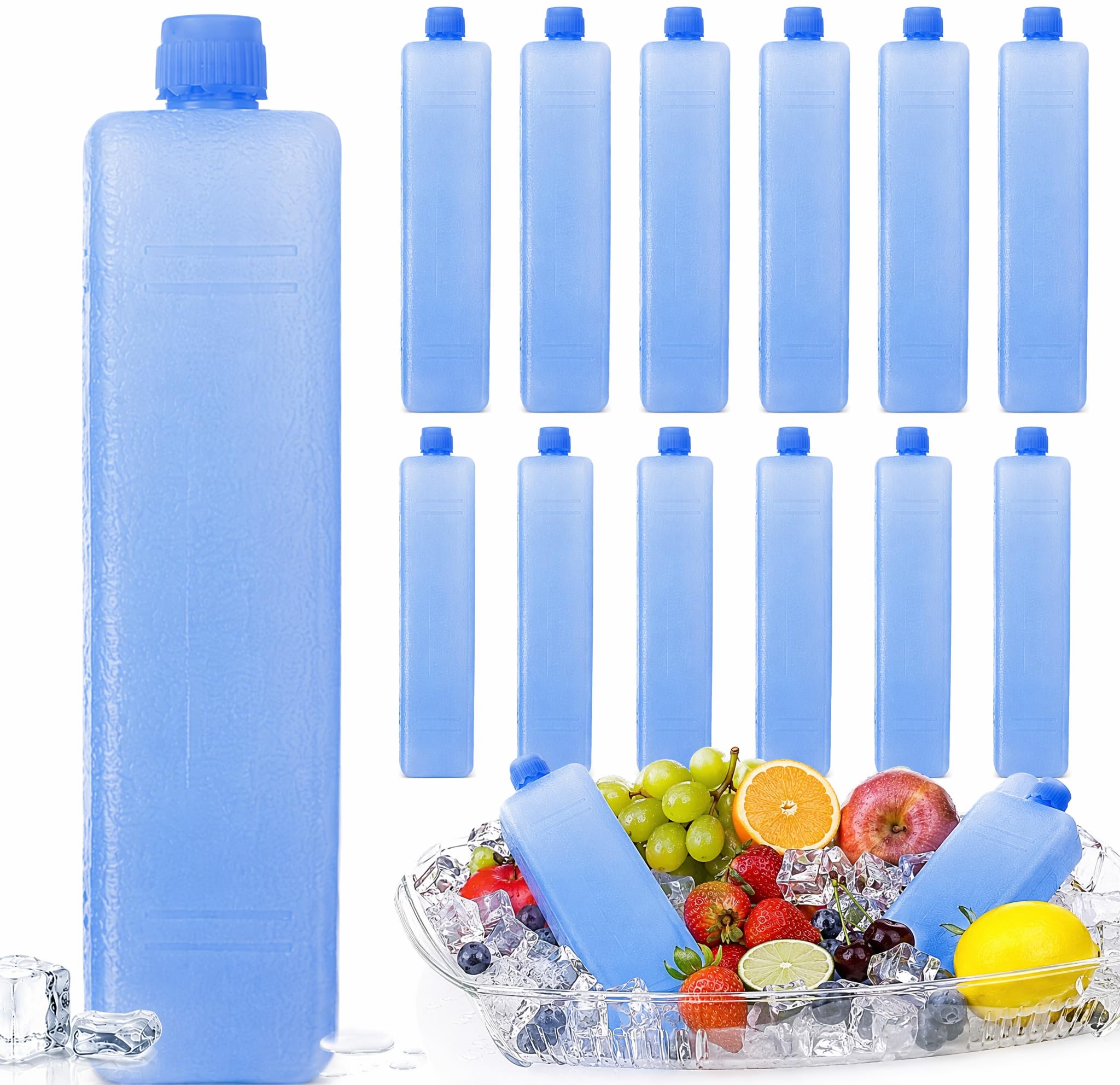 Tofficu 12Pcs Reusable Ice Packs for Coolers Slim Freezer Blocks