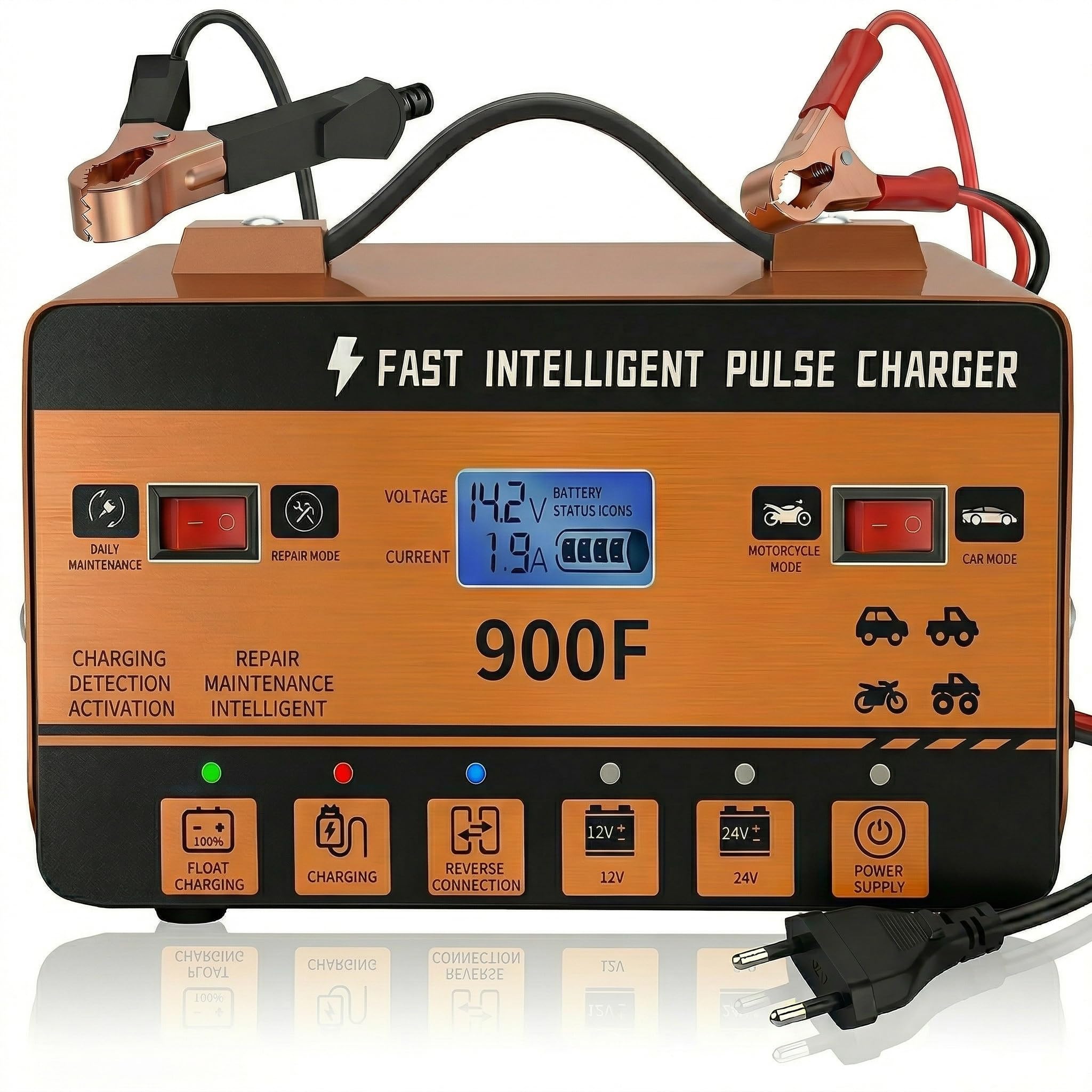 Caricabatteria da 12 V 24 V Puls Intelligente – Caricatore di riparazione automatico con modalità estiva e protezione a 6 livelli, per auto, camion, moto, scooter e barche